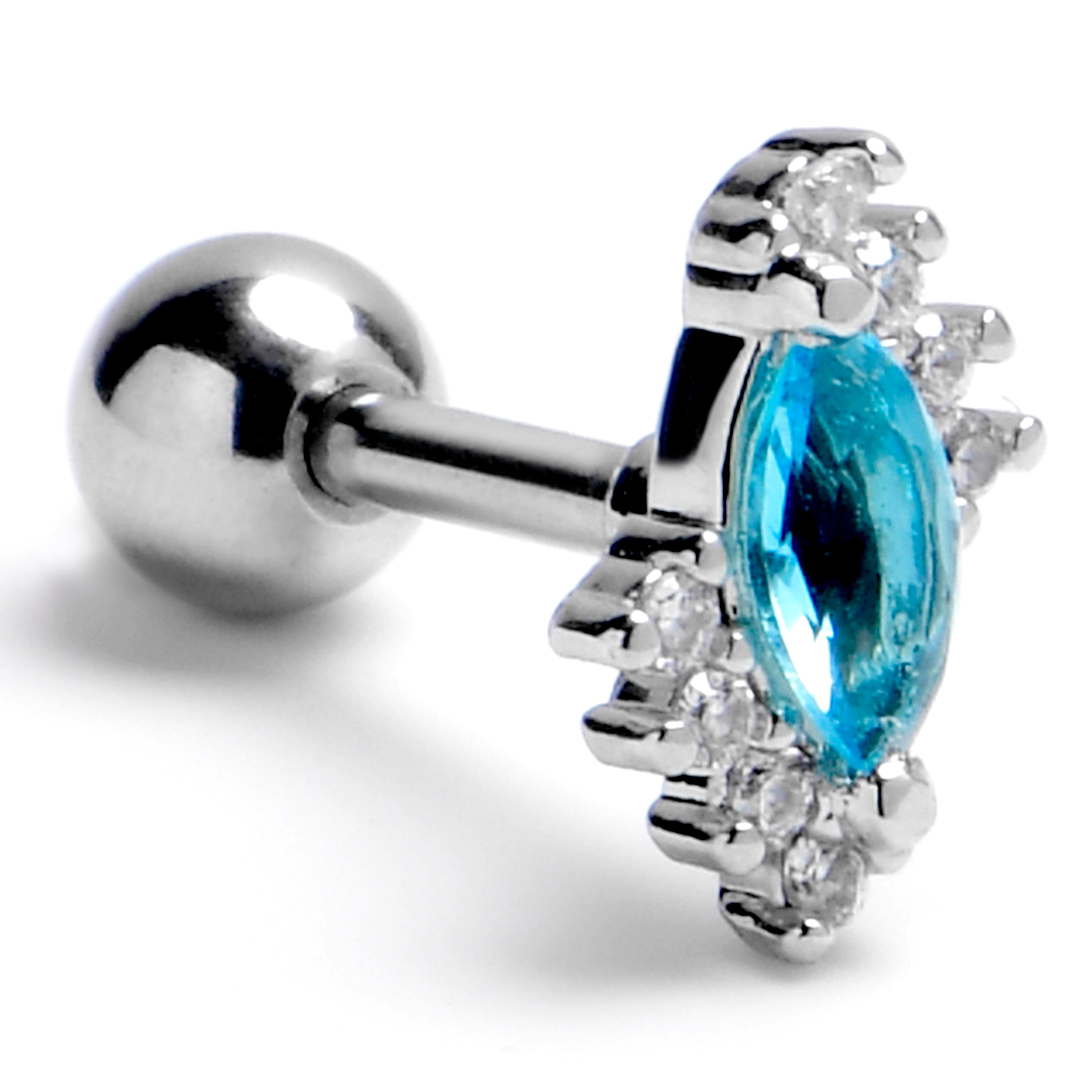 16 Gauge 1/4 Blue Gem Firey Drop Cartilage Tragus Earring