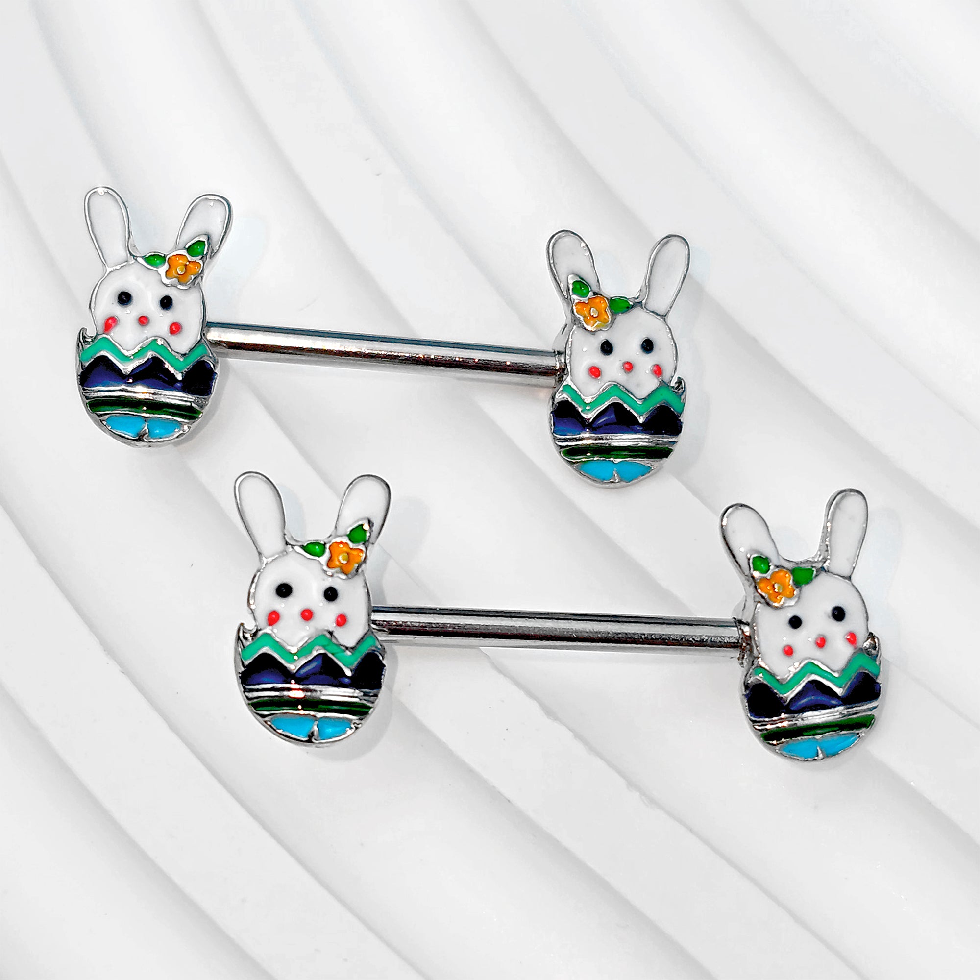 14 Gauge 9/16 Easter Bunny Egg Barbell Nipple Ring Set