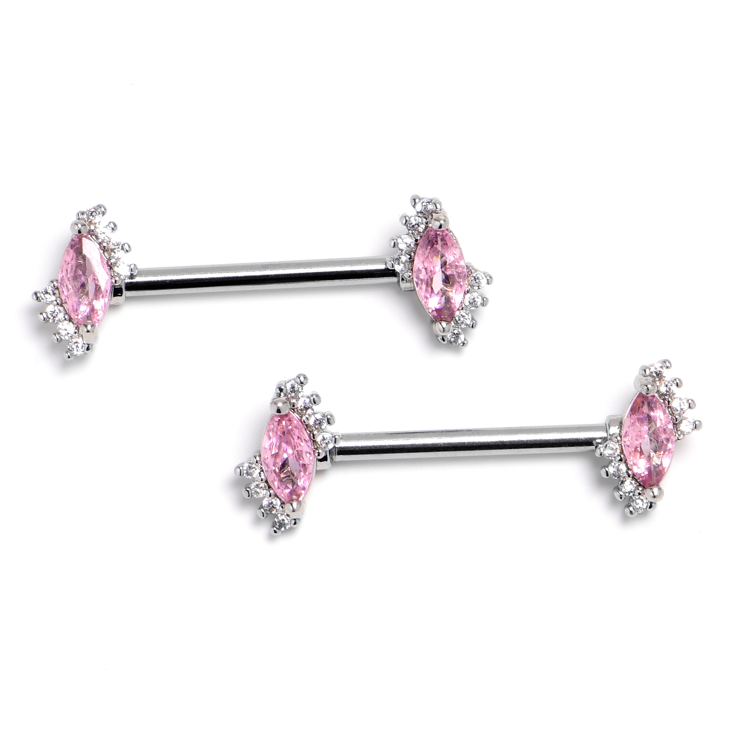 14 Gauge 9/16 Pink Gem Firey Drop Barbell Nipple Ring Set