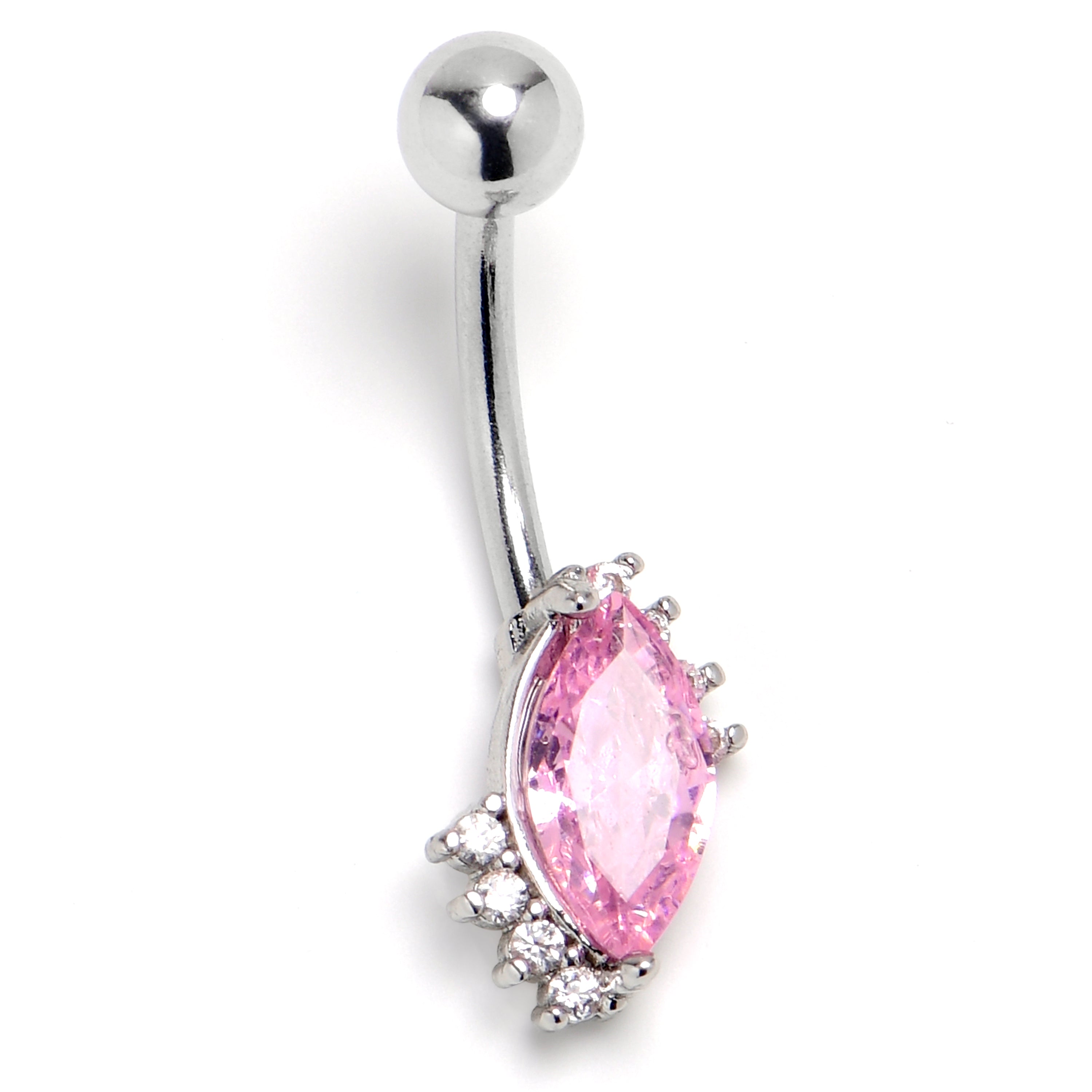 Pink Gem Firey Drop Belly Ring