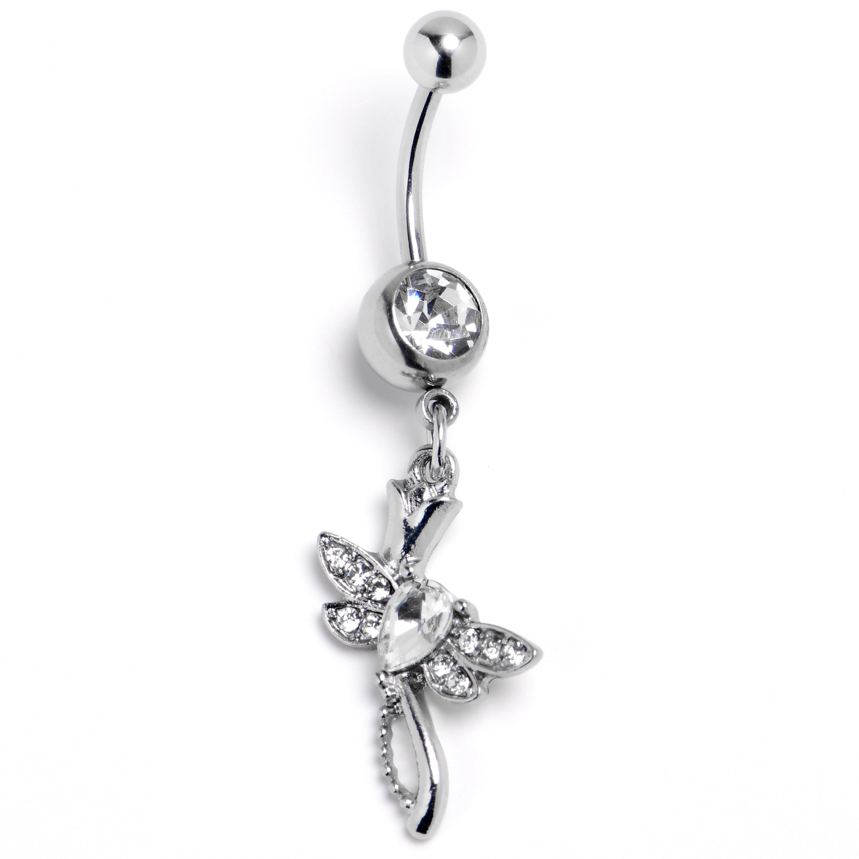 Clear Gem Bold Dragonfly Dangle Belly Ring