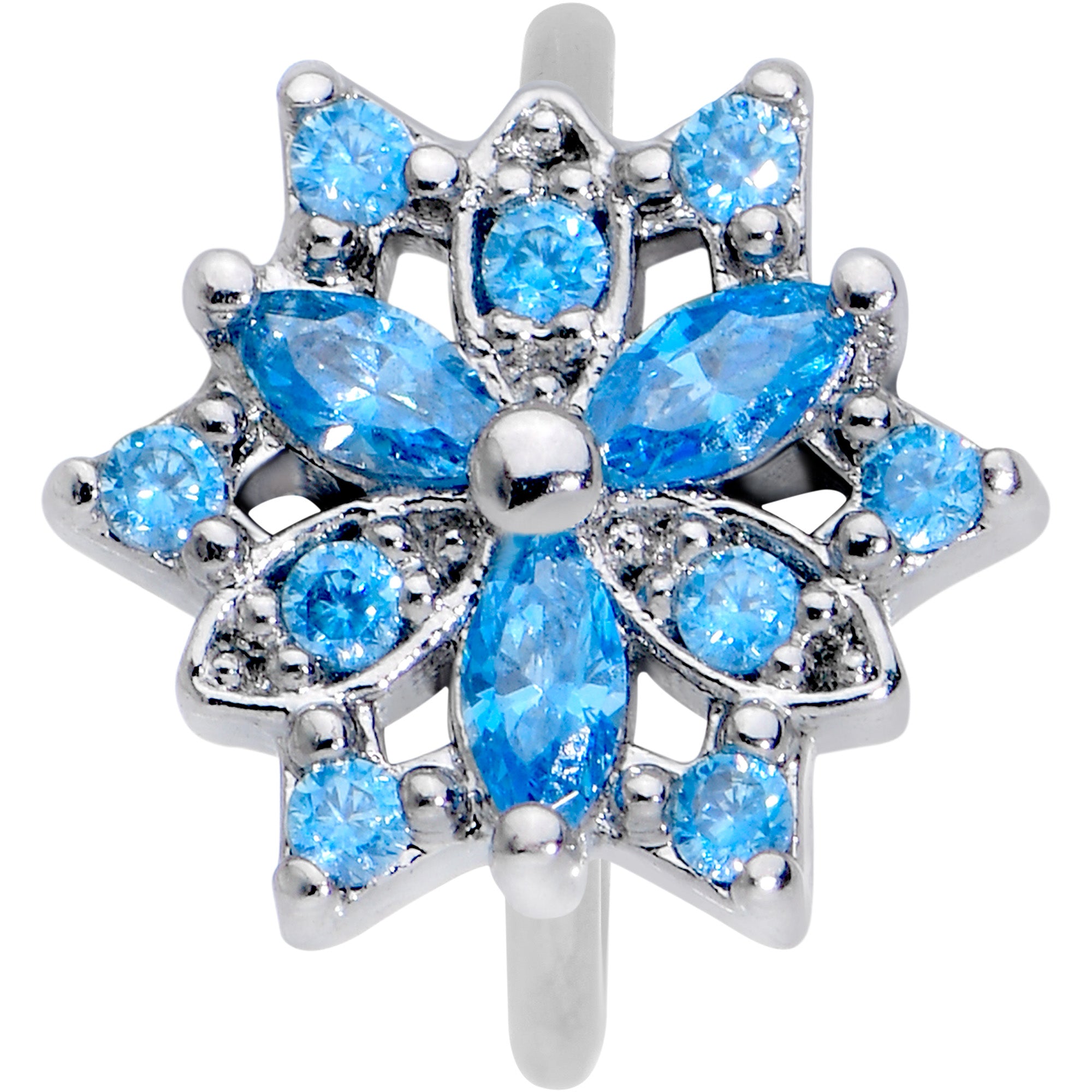 20 Gauge 5/16 Blue CZ Gem Snowflake Style Nose Hoop