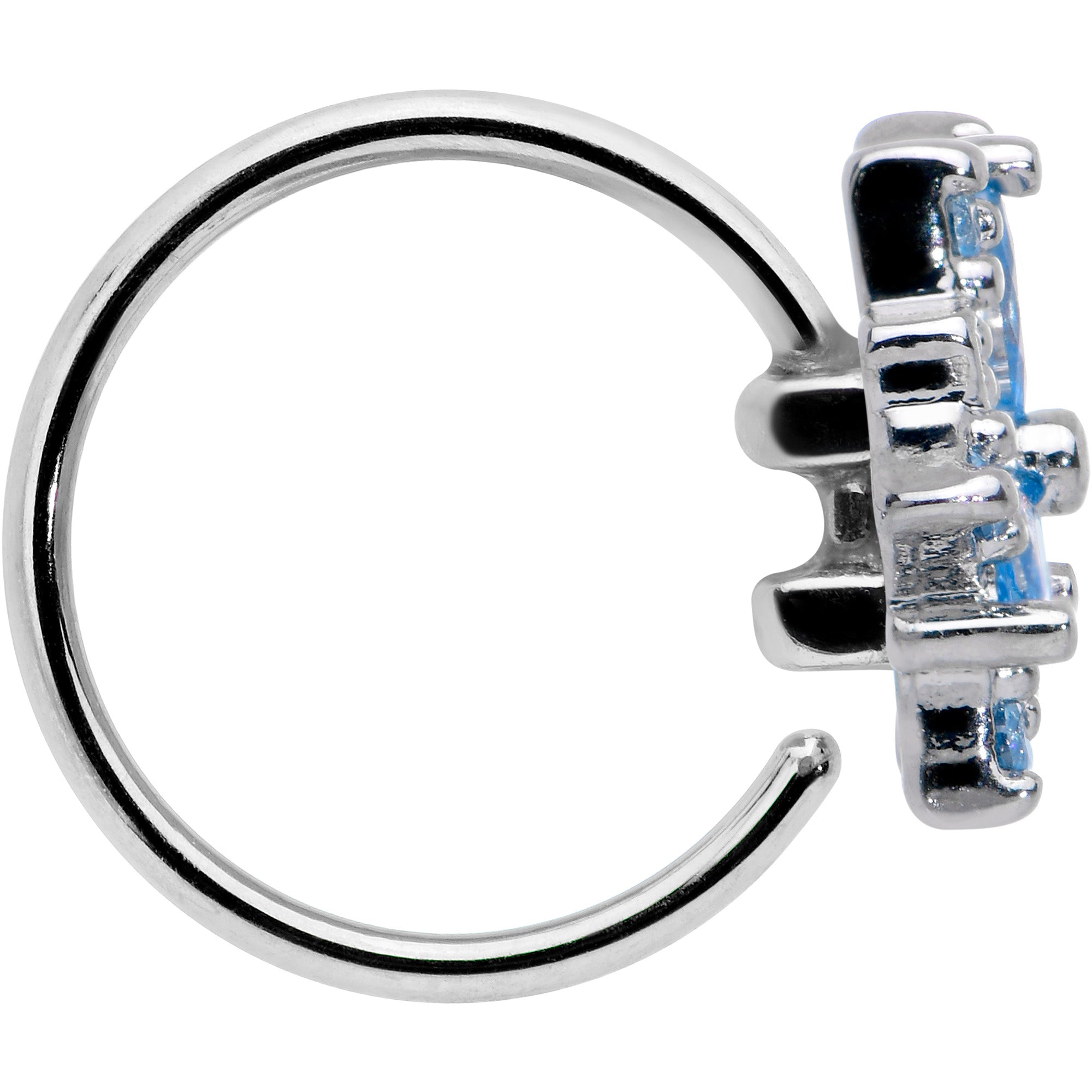 20 Gauge 5/16 Blue CZ Gem Snowflake Style Nose Hoop