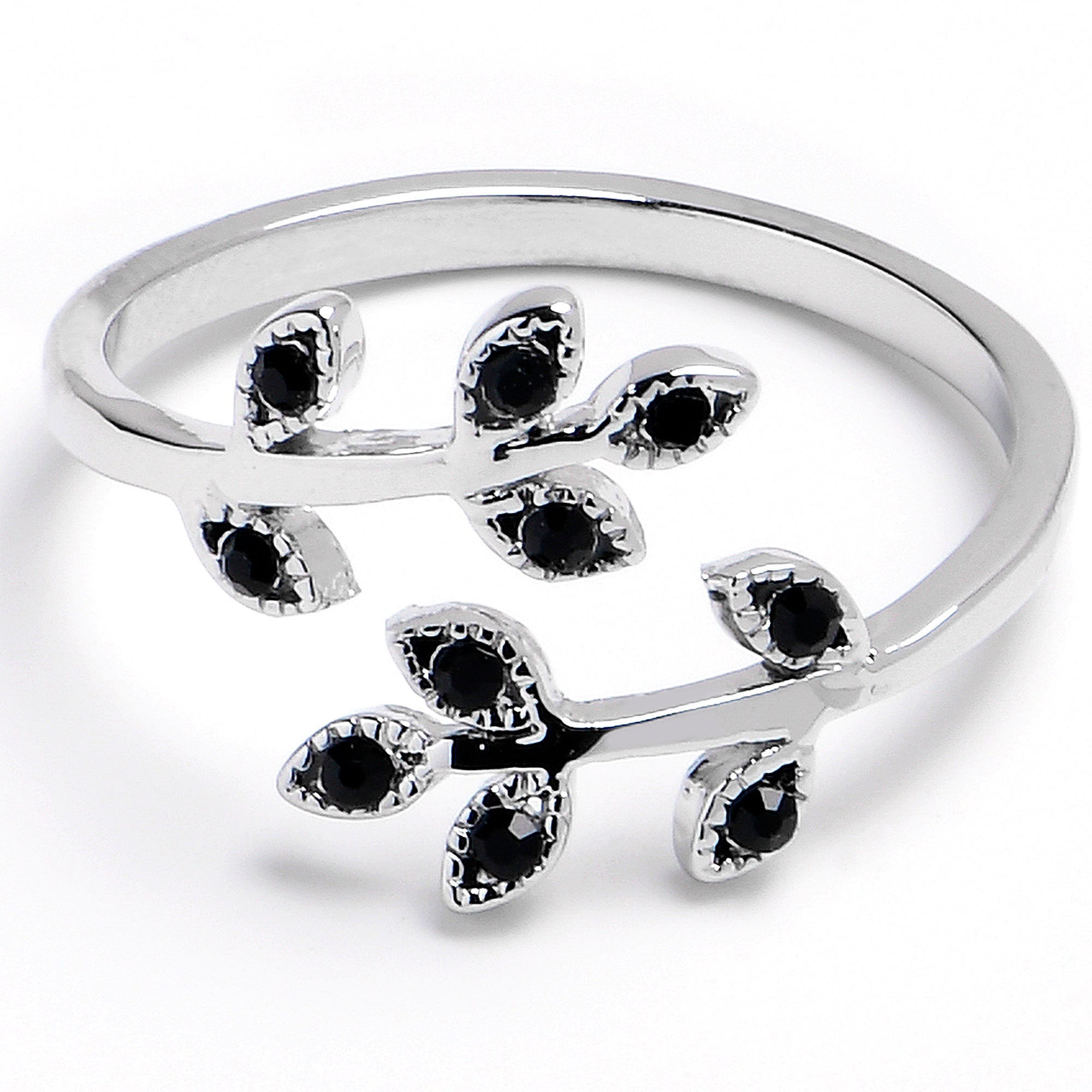 Middle Finger Elegance of Nature Black Gem Leaf Ring Toe Ring