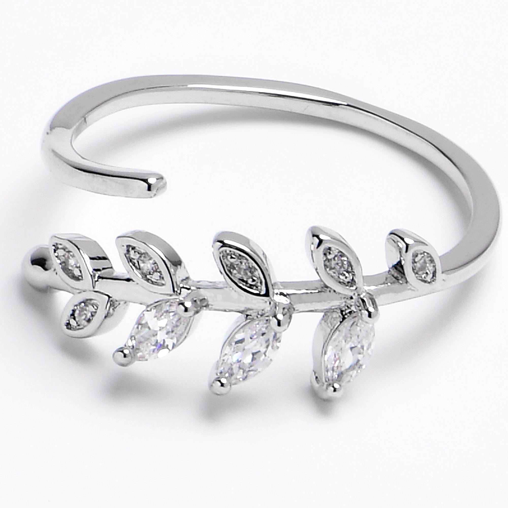 Midi Ring Clear CZ Gem Leaves And Branch Toe Ring