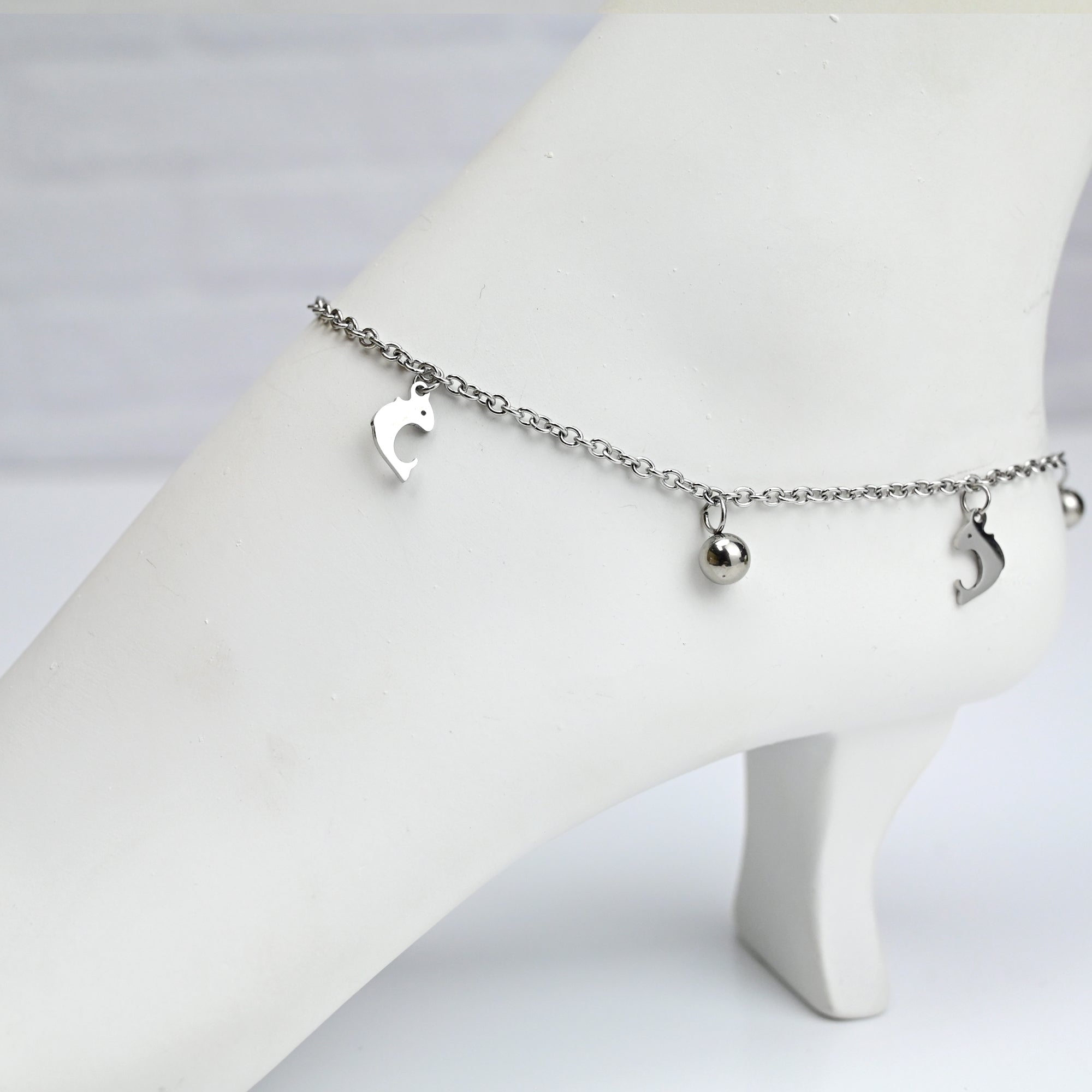 Oceanic Dolphin Dangle Stainless Steel Ankle Bracelet