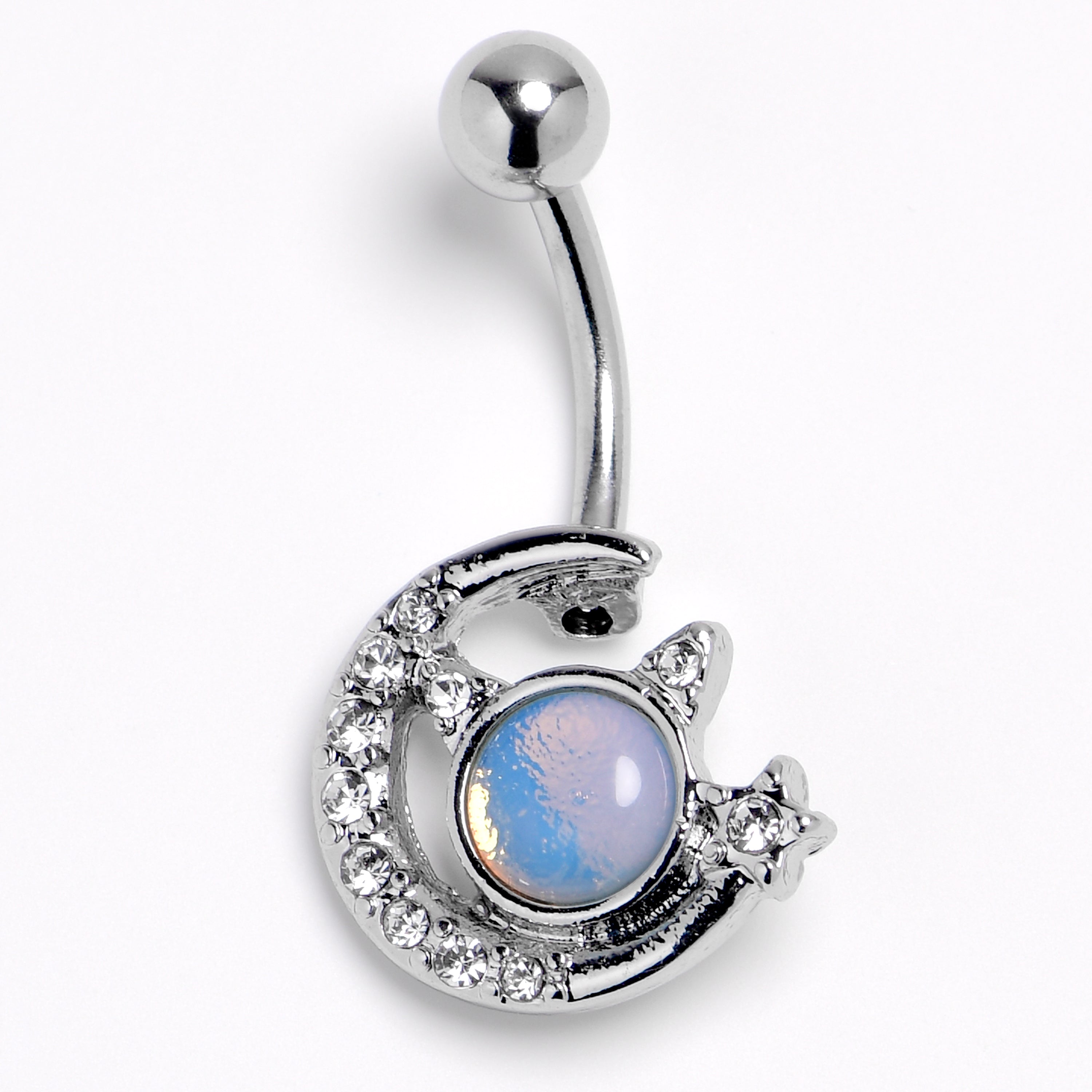 Blue Faux Opal Clear Gem Crescent Moon Star Heavenly Belly Ring