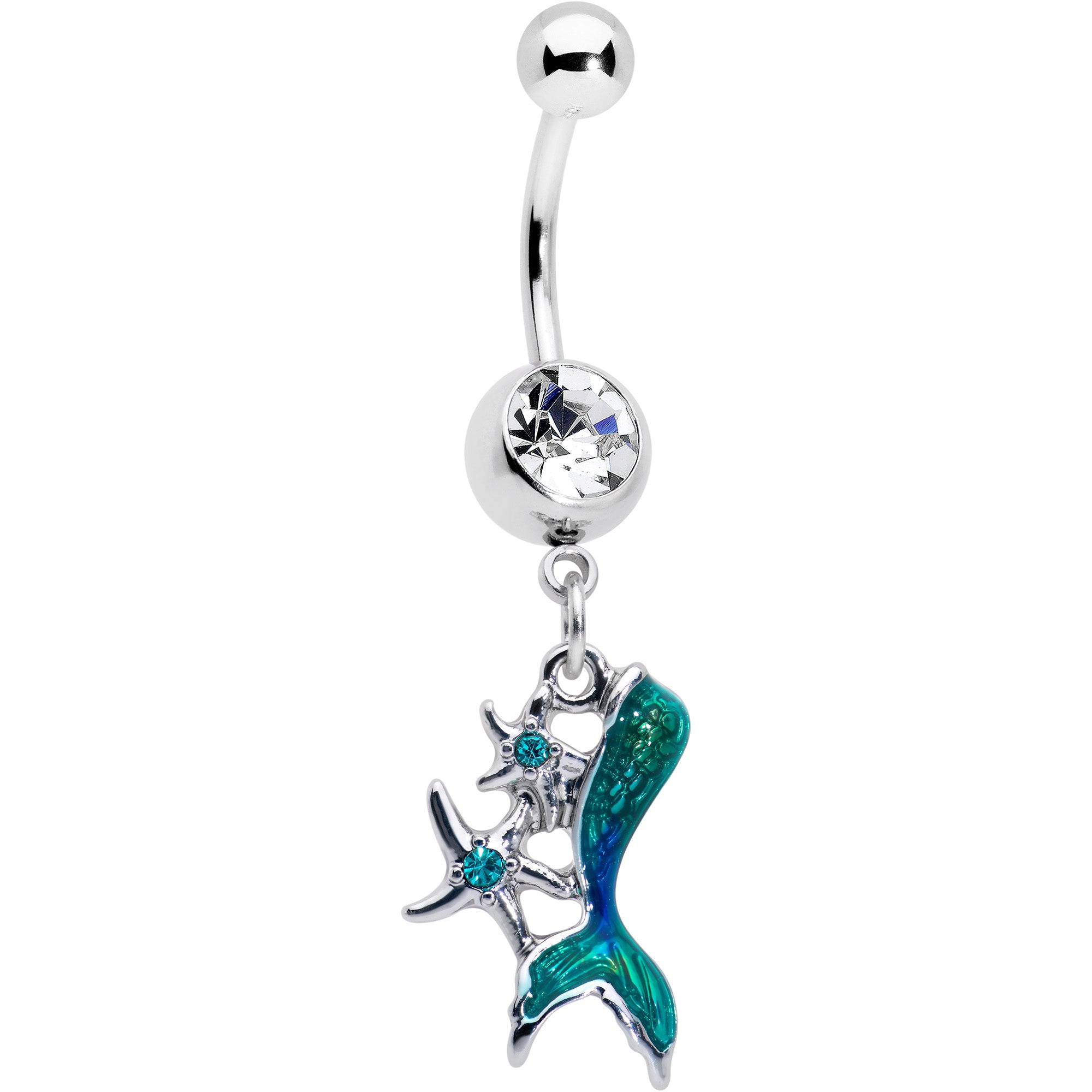 Blue Clear Gem Green Mermaid Tail Stars Dangle Belly Ring