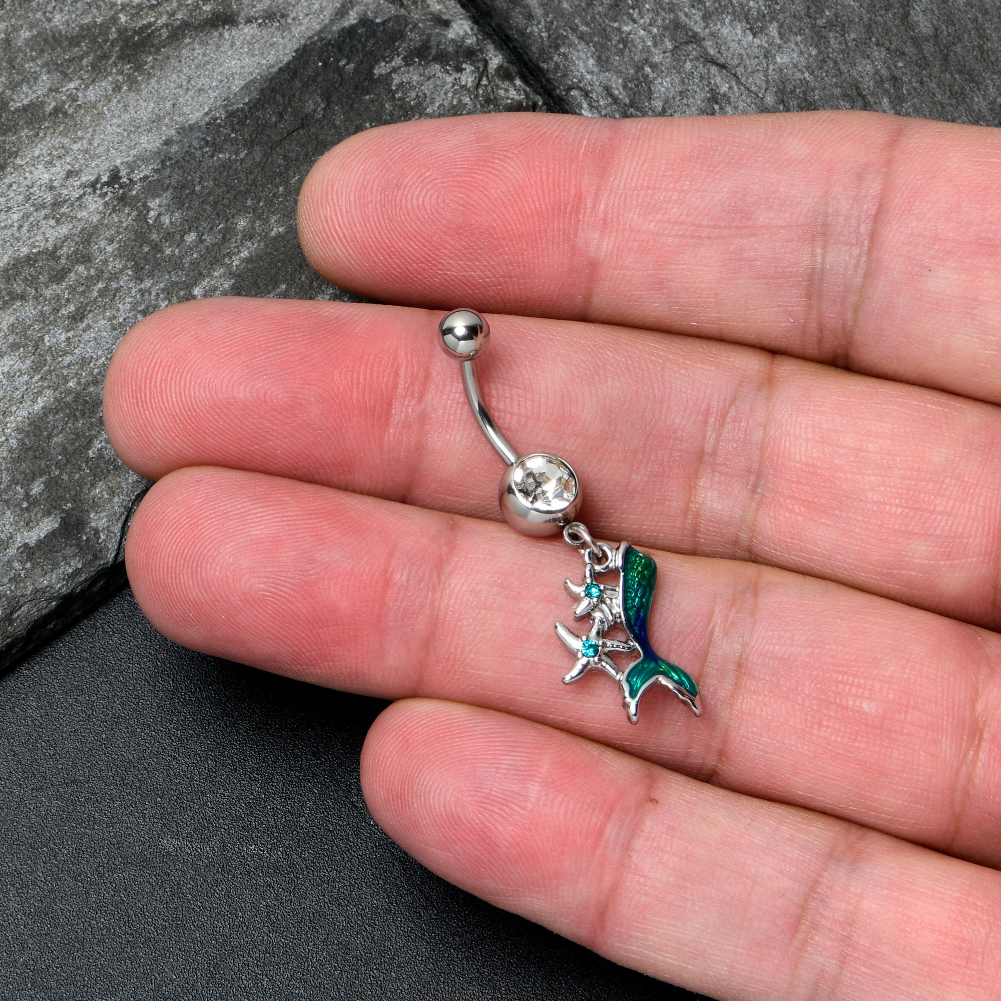 Blue Clear Gem Green Mermaid Tail Stars Dangle Belly Ring