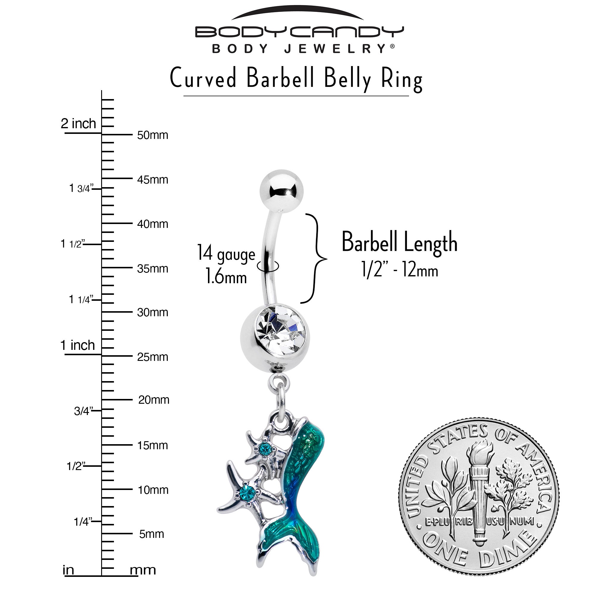 Blue Clear Gem Green Mermaid Tail Stars Dangle Belly Ring