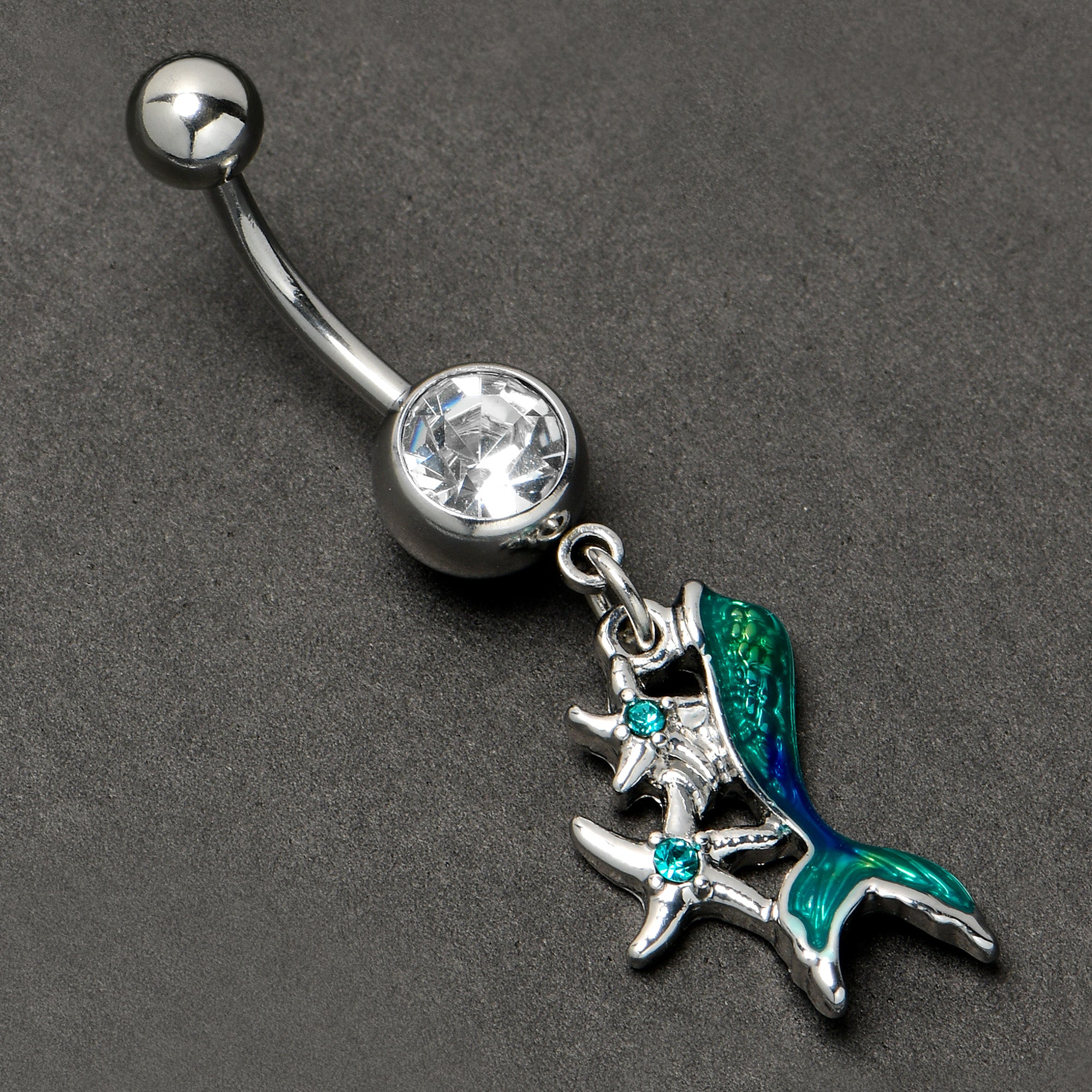 Blue Clear Gem Green Mermaid Tail Stars Dangle Belly Ring