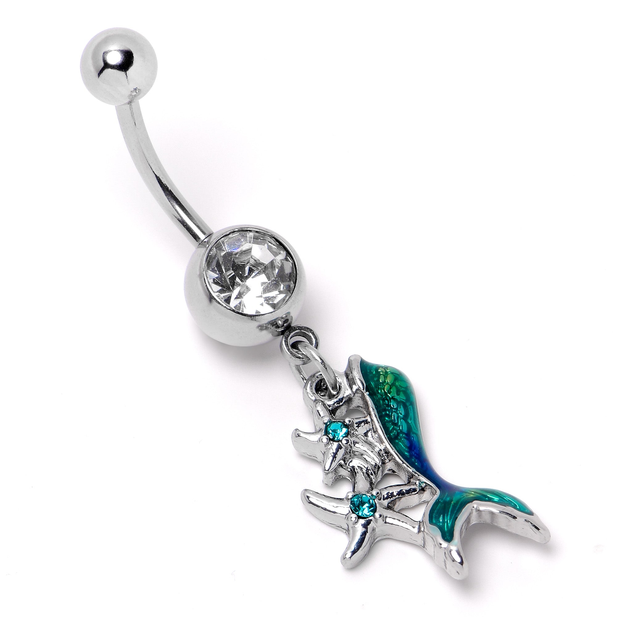 Blue Clear Gem Green Mermaid Tail Stars Dangle Belly Ring