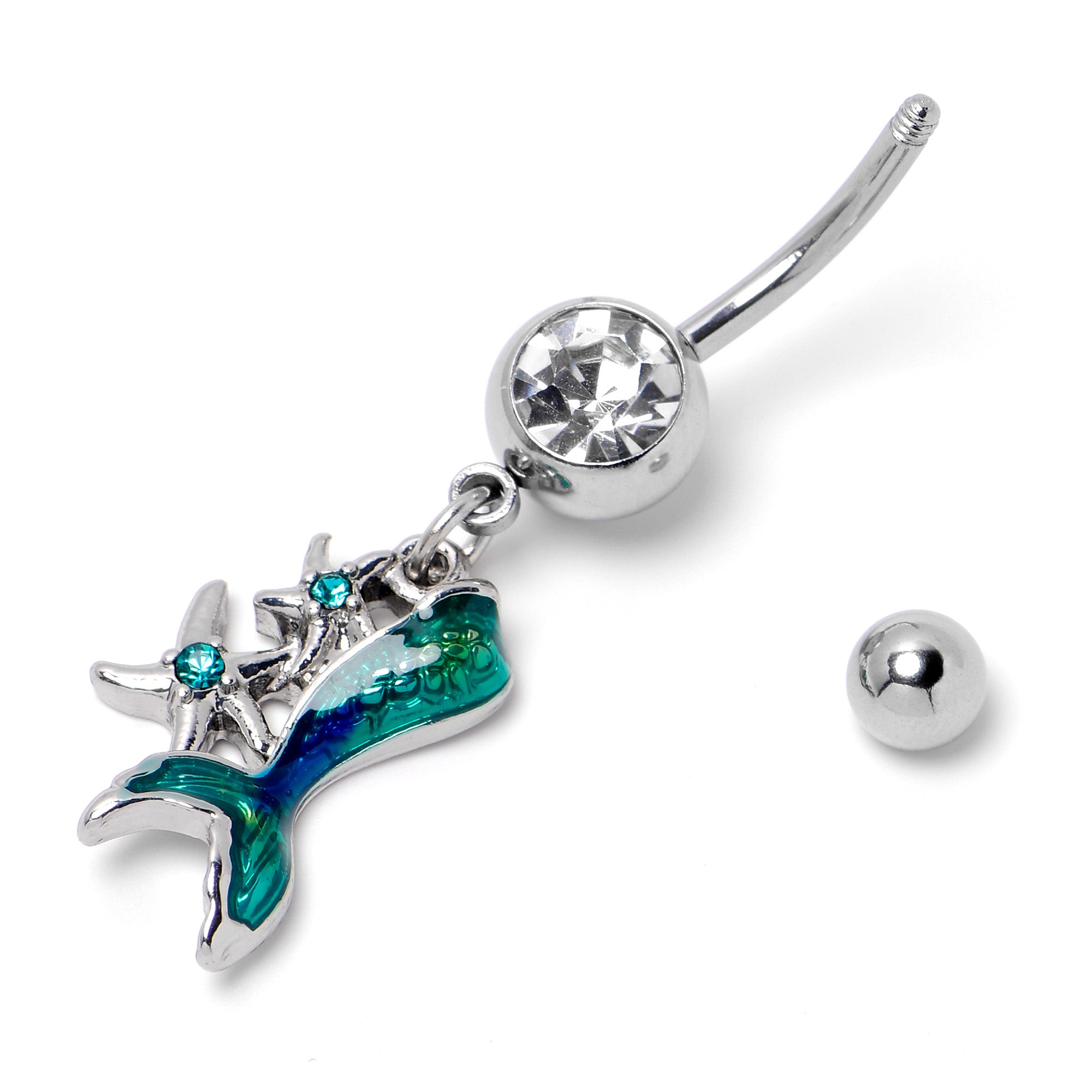 Blue Clear Gem Green Mermaid Tail Stars Dangle Belly Ring