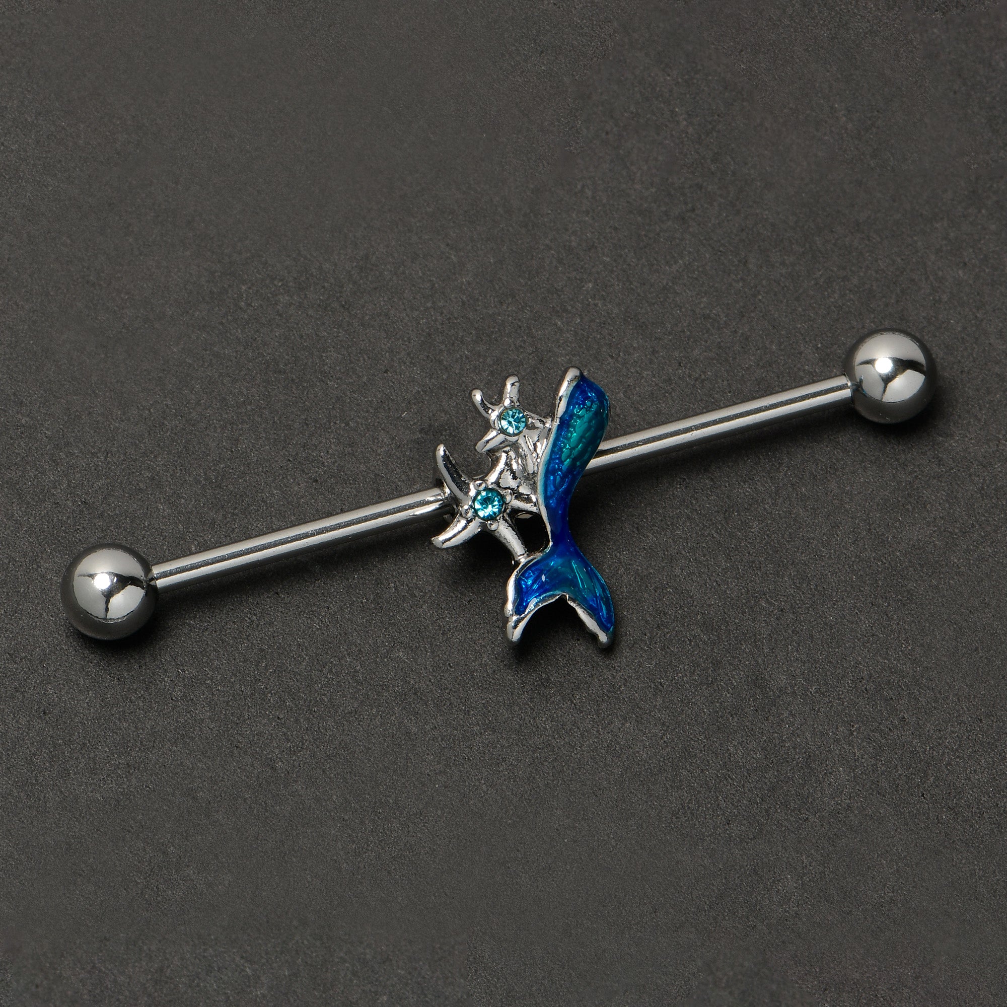 14 Gauge Blue Gem Blue Mermaid Tail Star Industrial Barbell 38mm