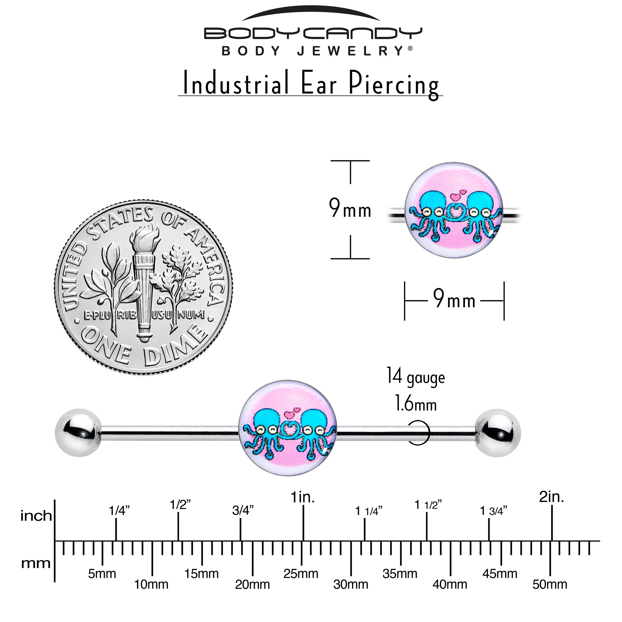 14 Gauge Loving Octopus Duo Industrial Barbell 38mm