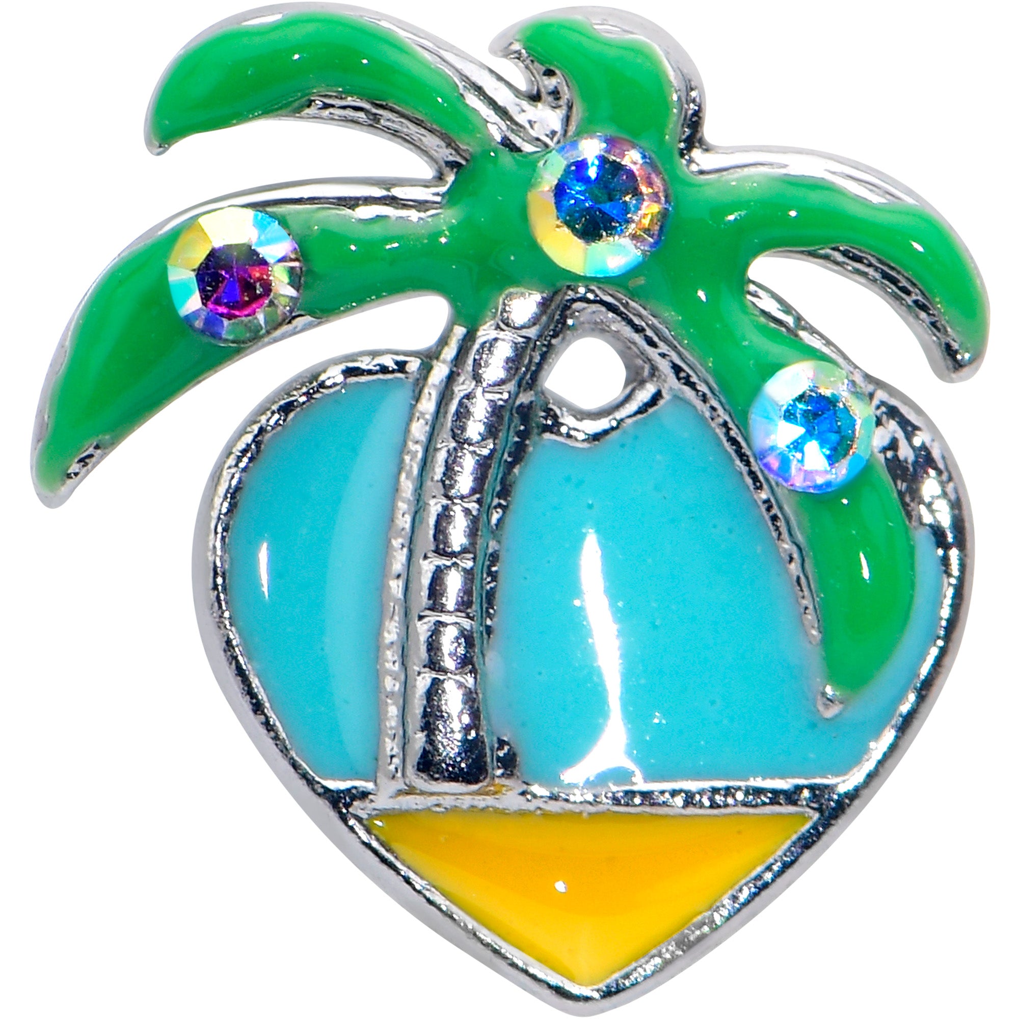 16 Gauge 1/4 Aurora Gem Beach Heart Palm Tree Cartilage Tragus Earring