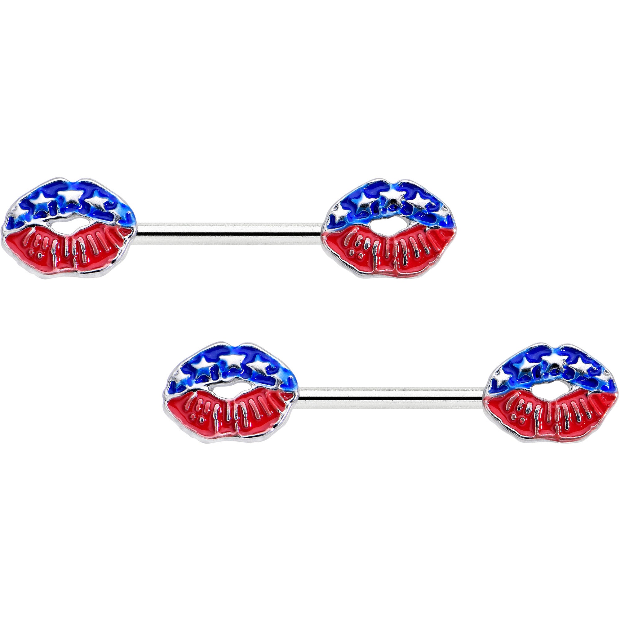 14 Gauge 9/16 Patriotic Kissy Lips Barbell Nipple Ring Set