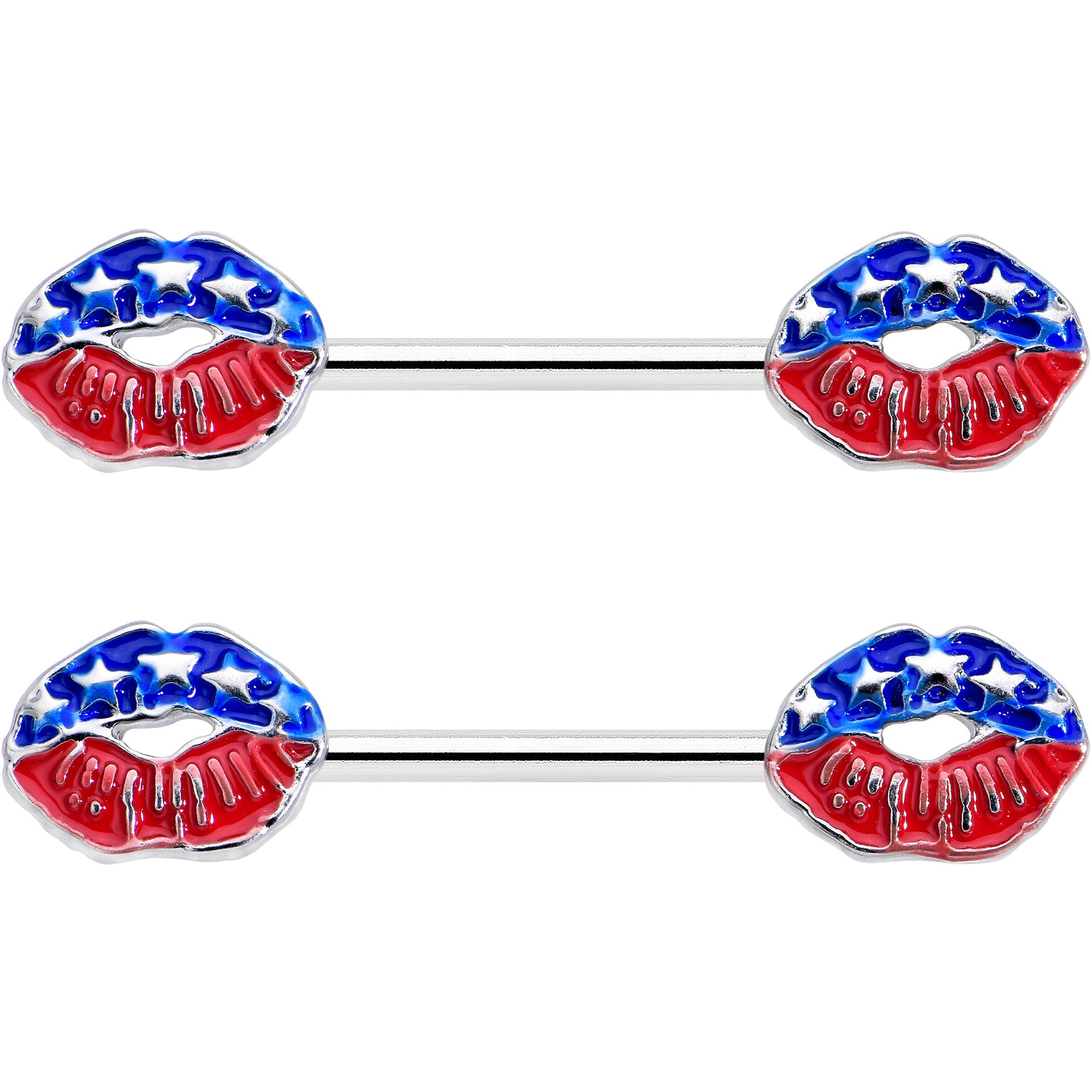 14 Gauge 9/16 Patriotic Kissy Lips Barbell Nipple Ring Set