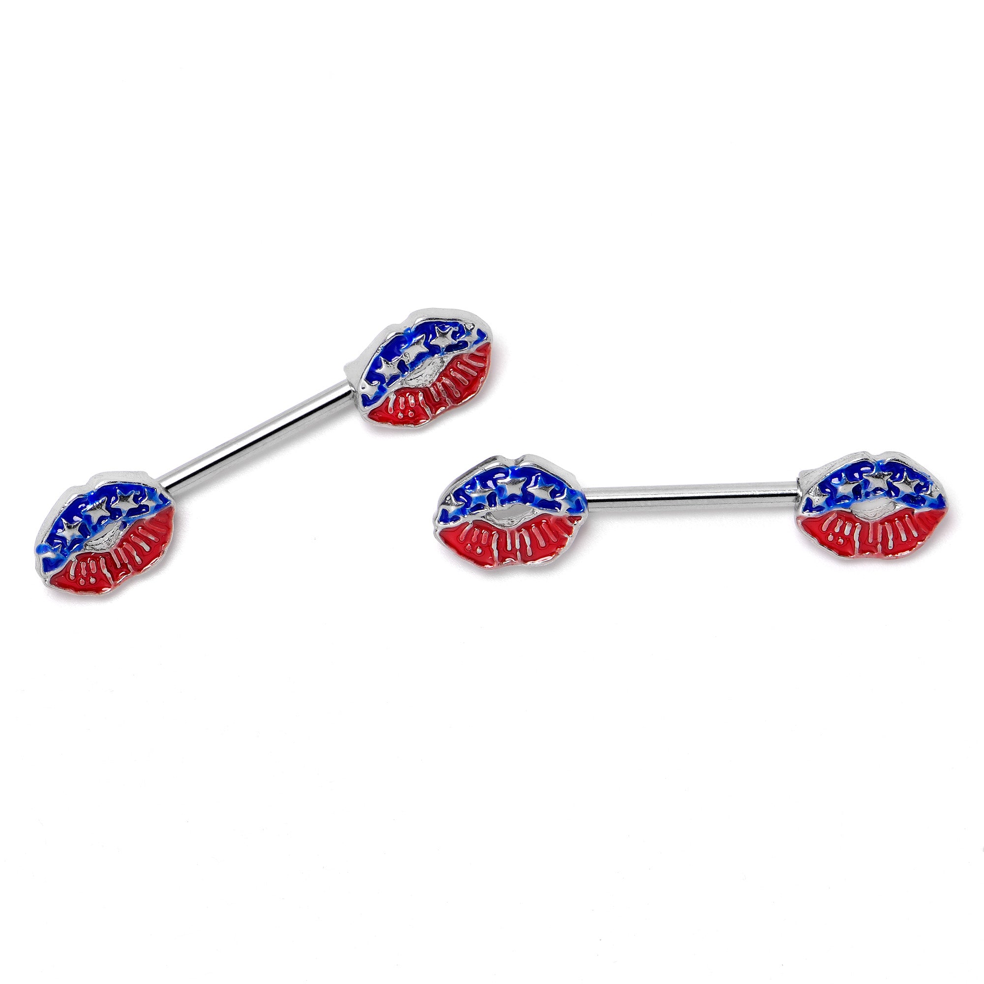 14 Gauge 9/16 Patriotic Kissy Lips Barbell Nipple Ring Set