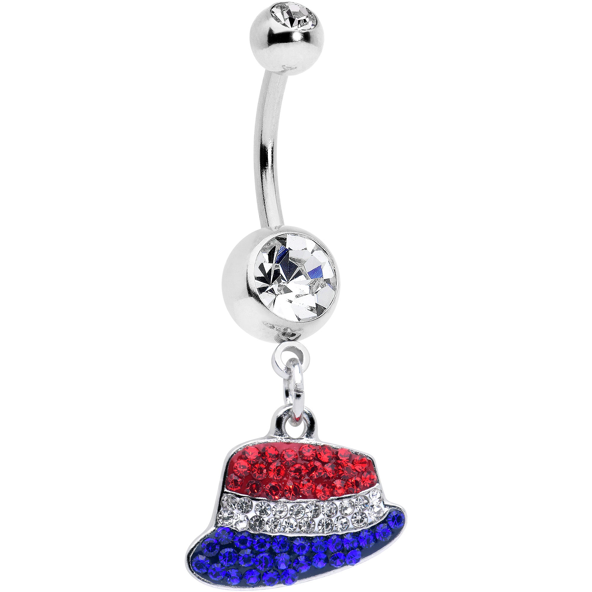 Red Blue Clear Gem Patriotic Hat Dangle Belly Ring