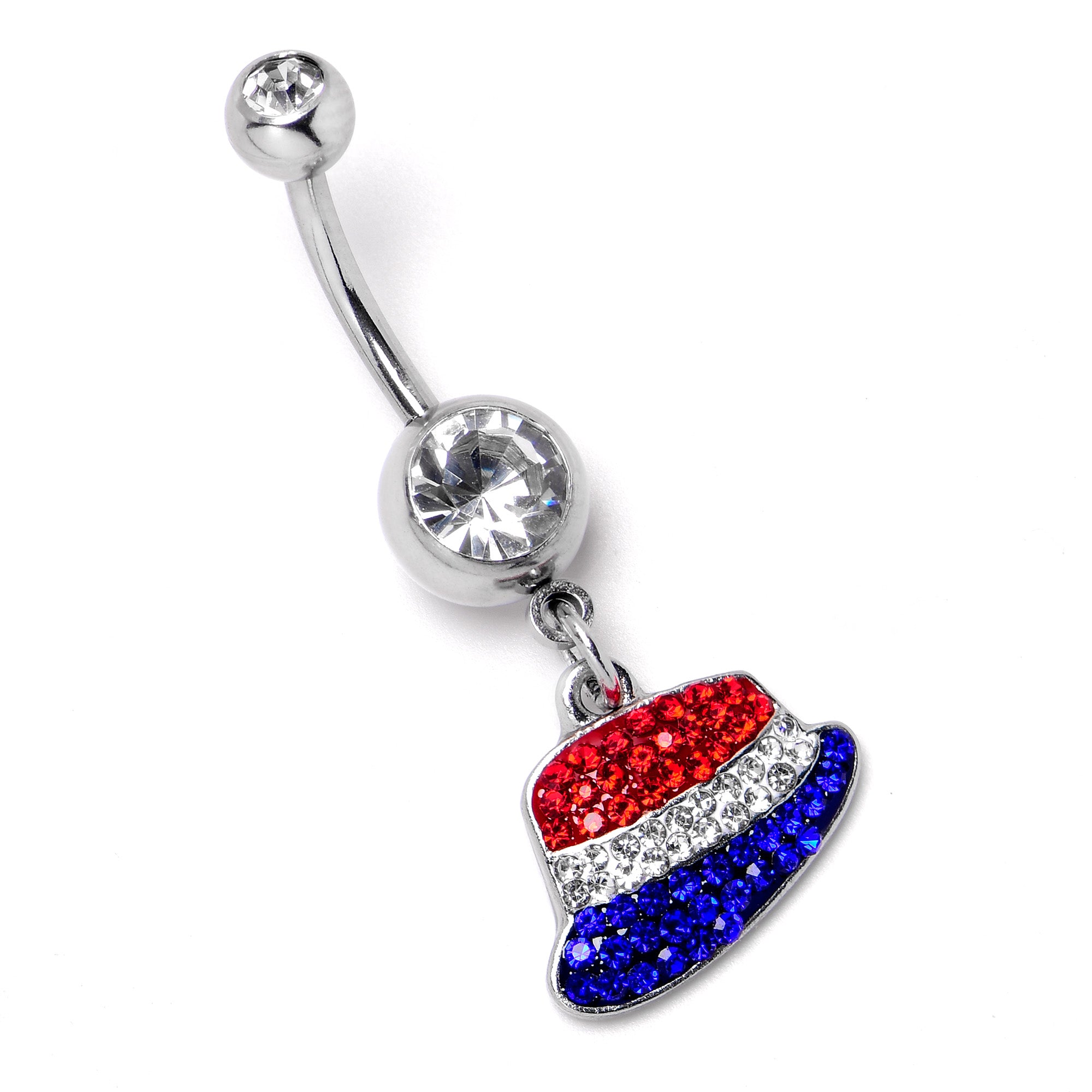 Red Blue Clear Gem Patriotic Hat Dangle Belly Ring