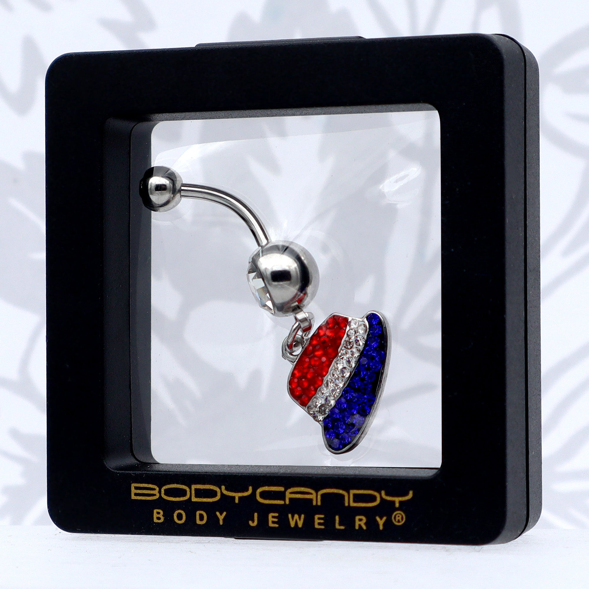 Red Blue Clear Gem Patriotic Hat Dangle Belly Ring