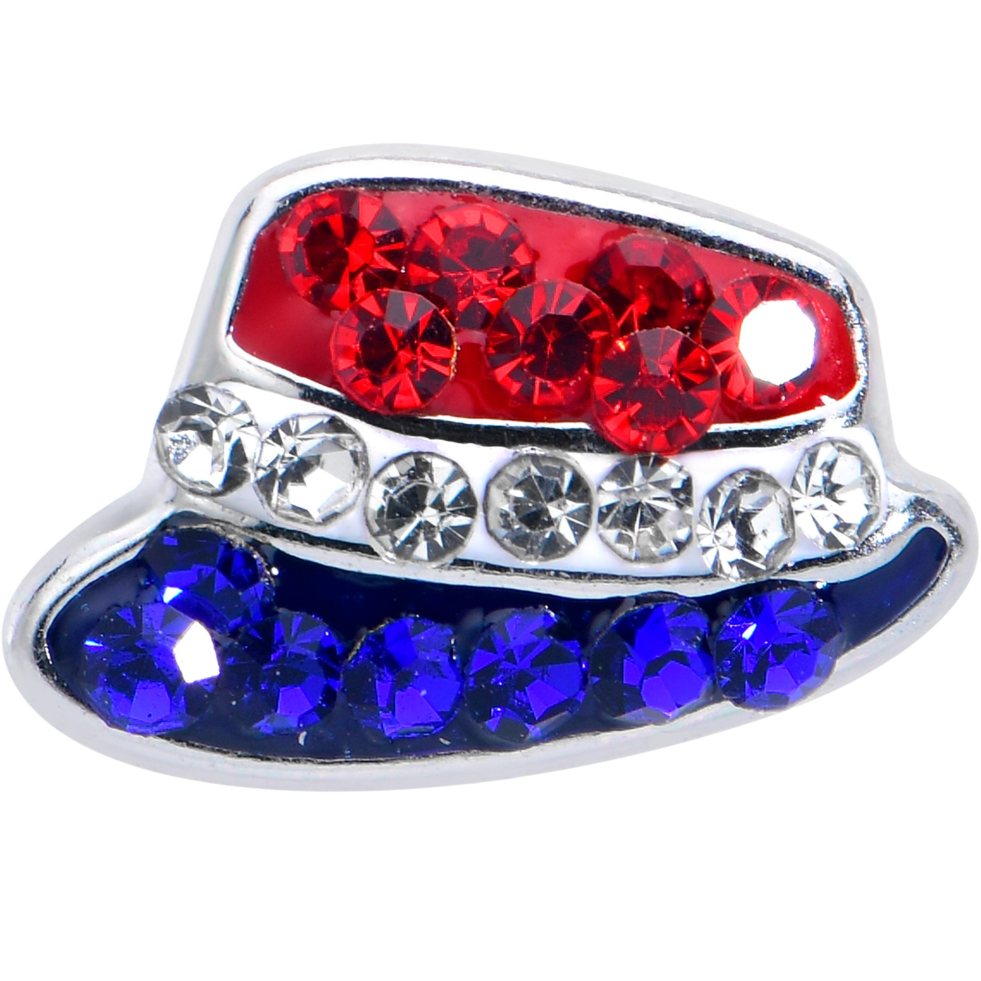 16 Gauge 1/4 Red Blue Clear Gem Patriotic Hat Cartilage Tragus Earring