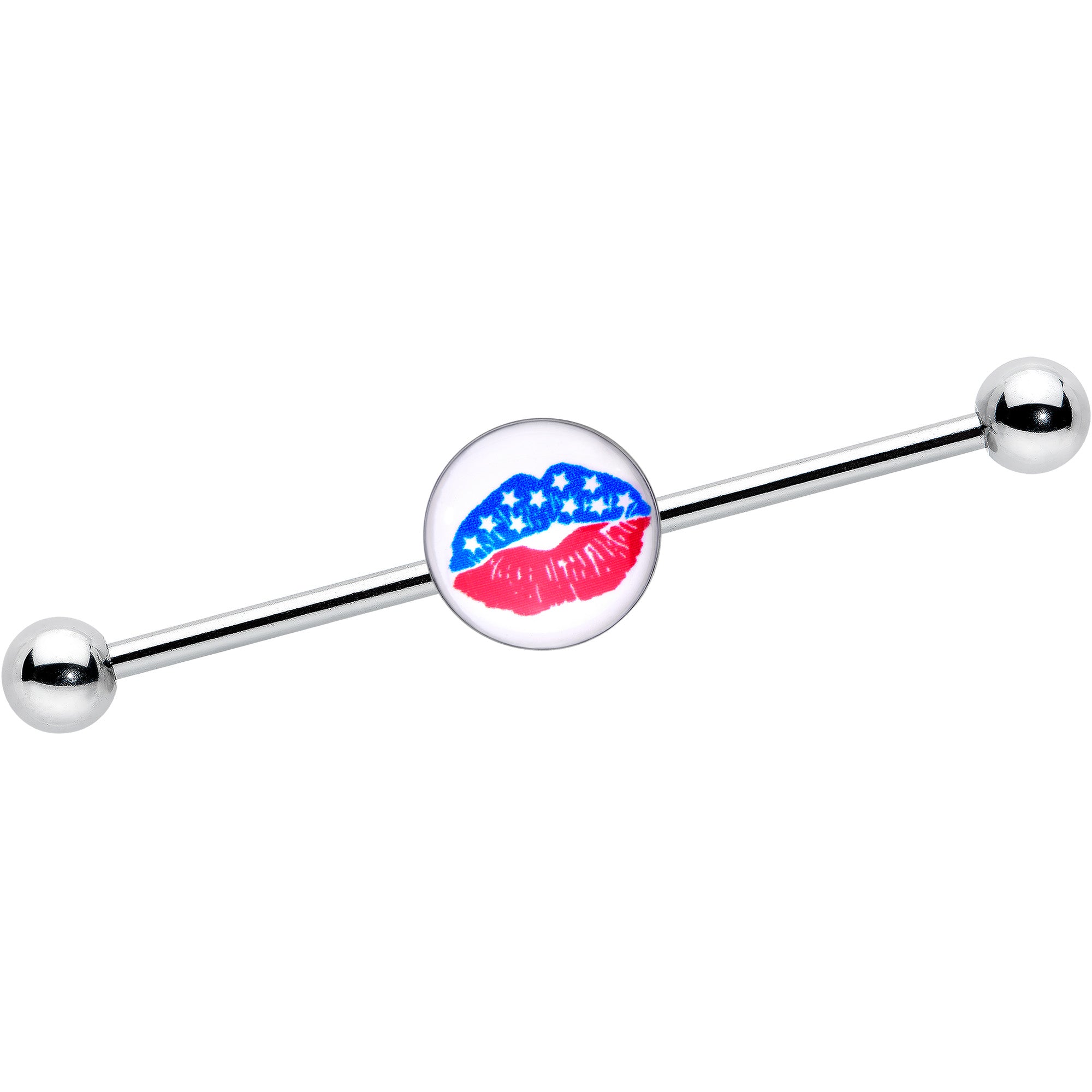 14 Gauge Inlay Patriotic Kissy Lips Industrial Barbell 38mm