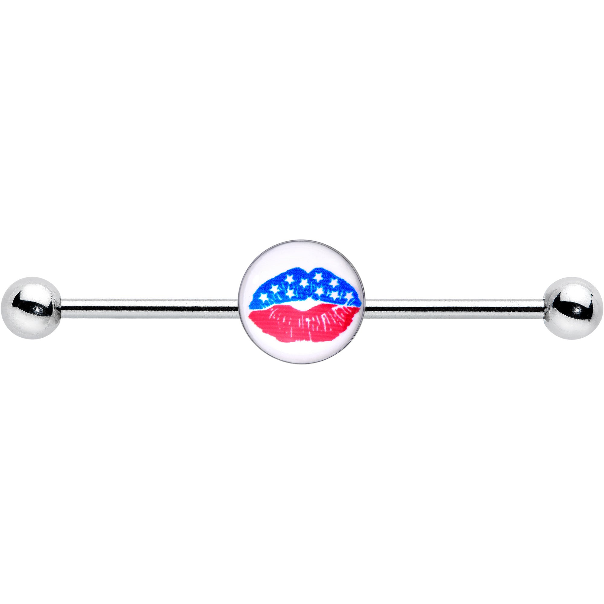 14 Gauge Inlay Patriotic Kissy Lips Industrial Barbell 38mm