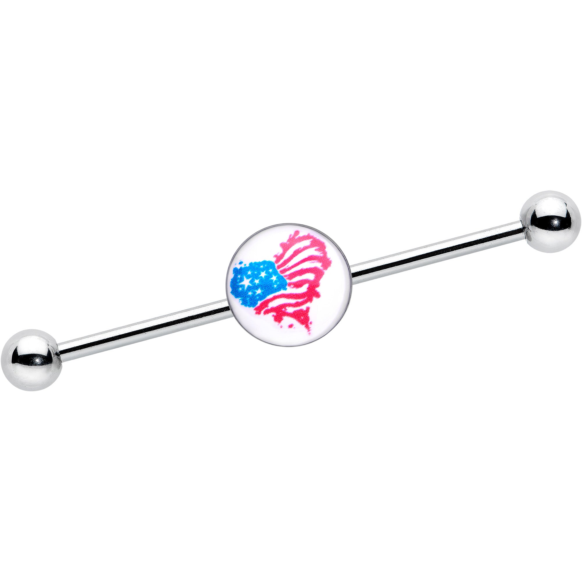 14 Gauge Heart Flag Patriotic Industrial Barbell 38mm