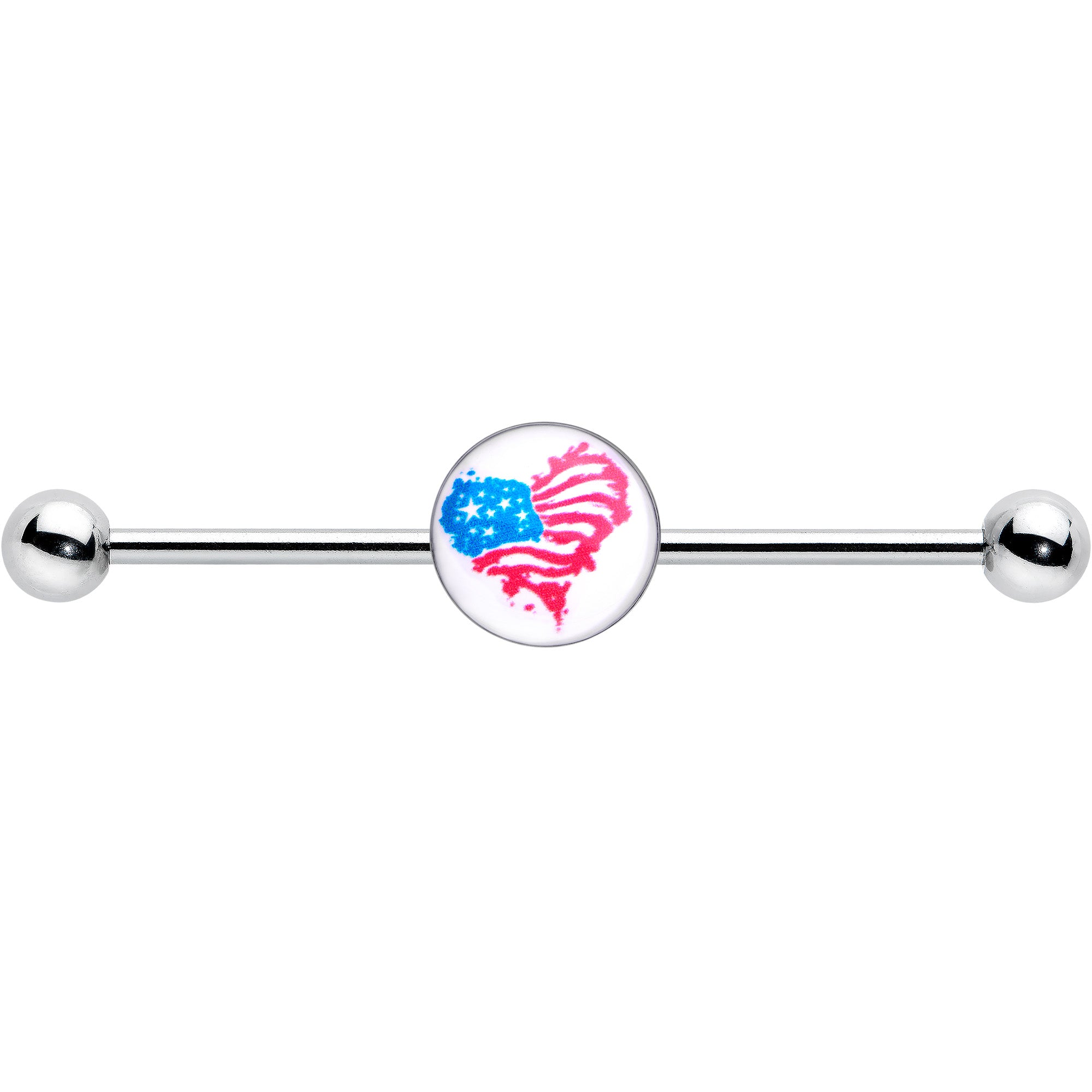 14 Gauge Heart Flag Patriotic Industrial Barbell 38mm