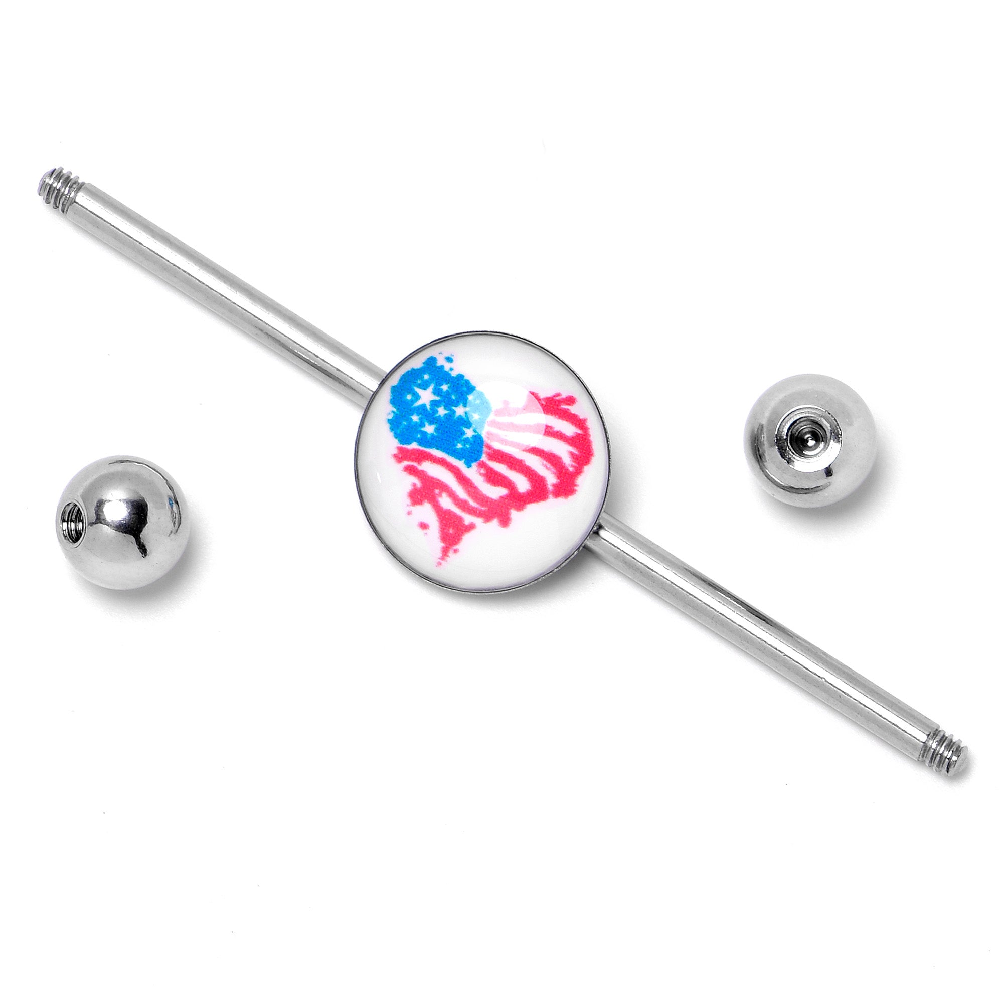 14 Gauge Heart Flag Patriotic Industrial Barbell 38mm