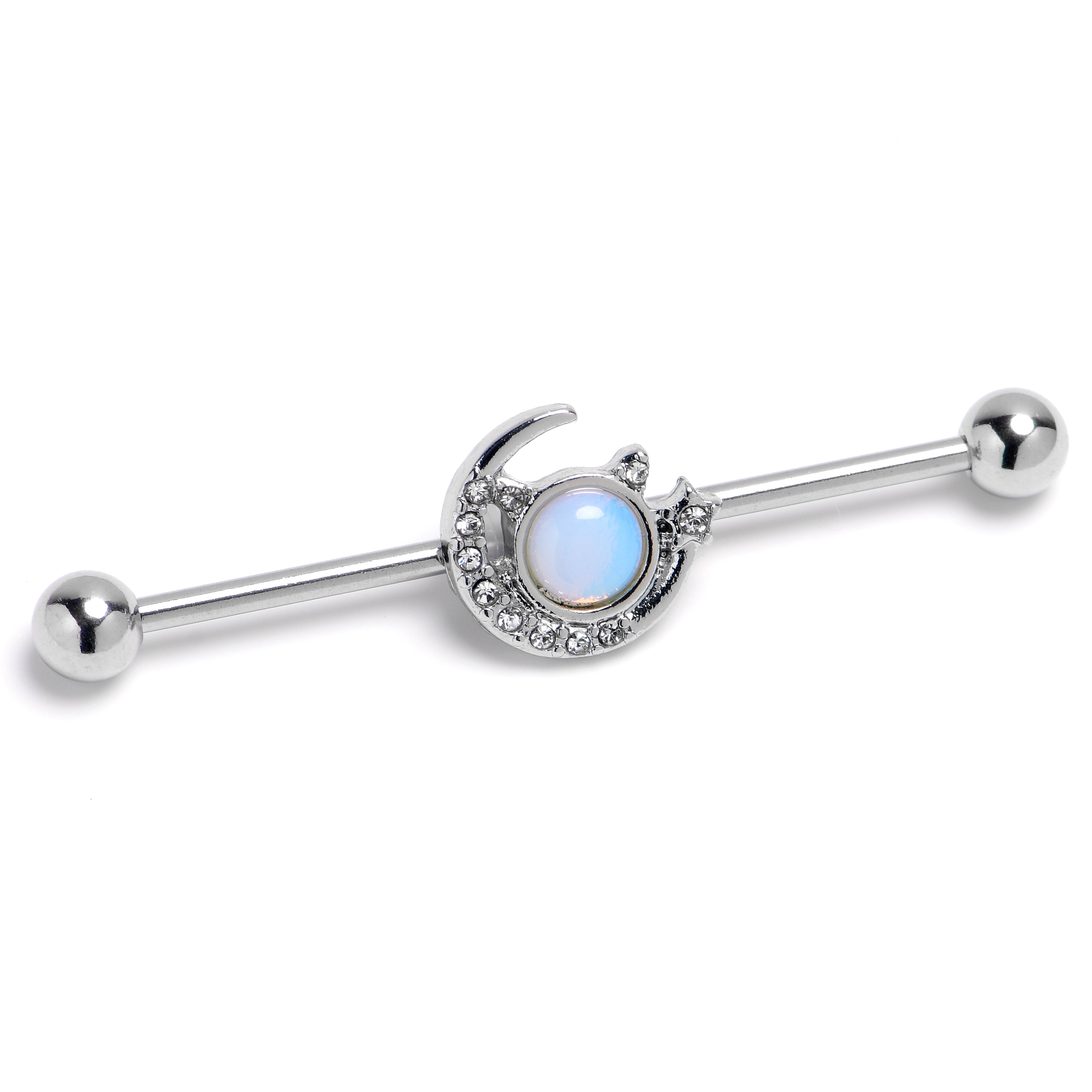 14 Gauge Clear Gem Crescent Moon Star Heavenly Industrial Barbell 38mm