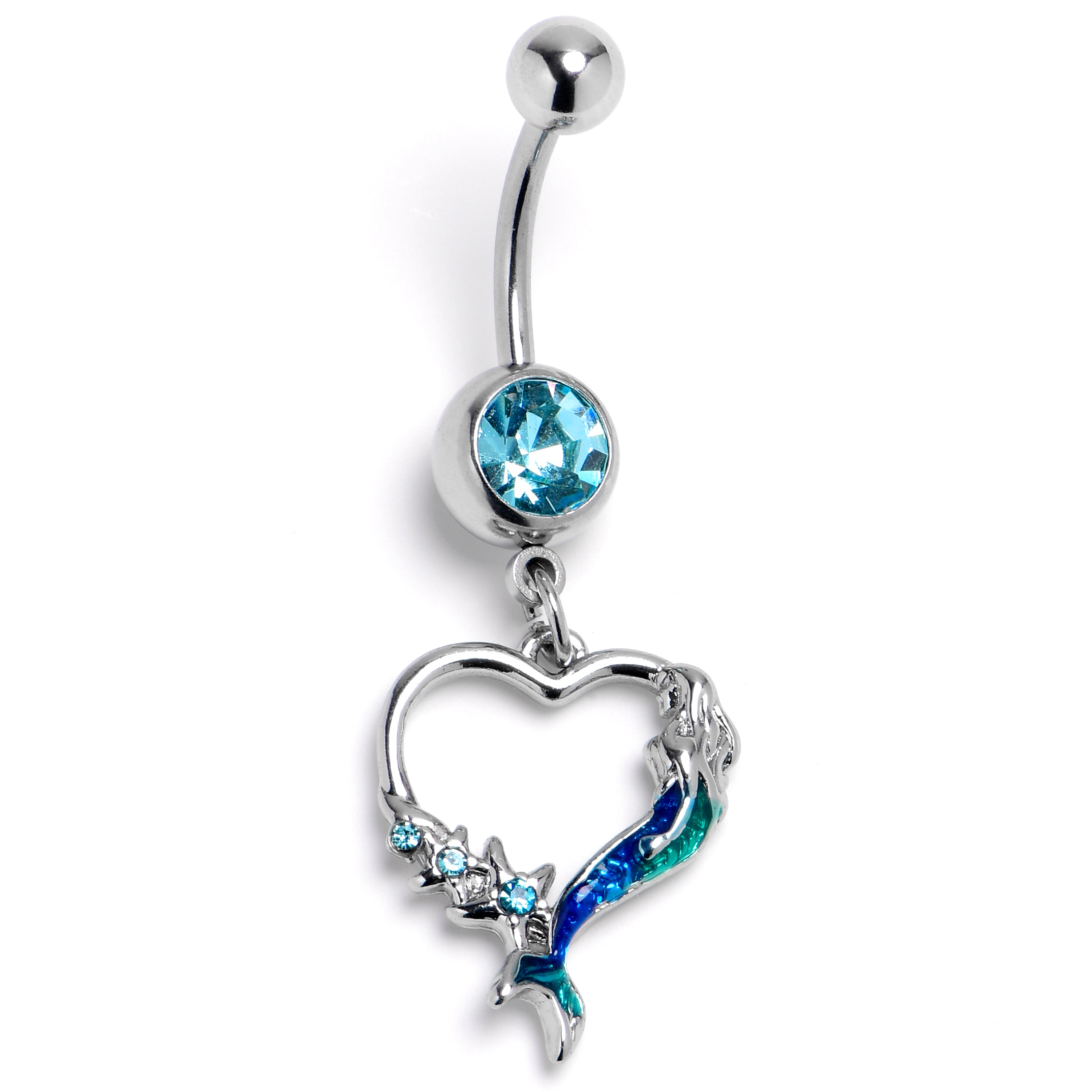 Blue Gem Mermaid Tail Stars Heart Dangle Belly Ring