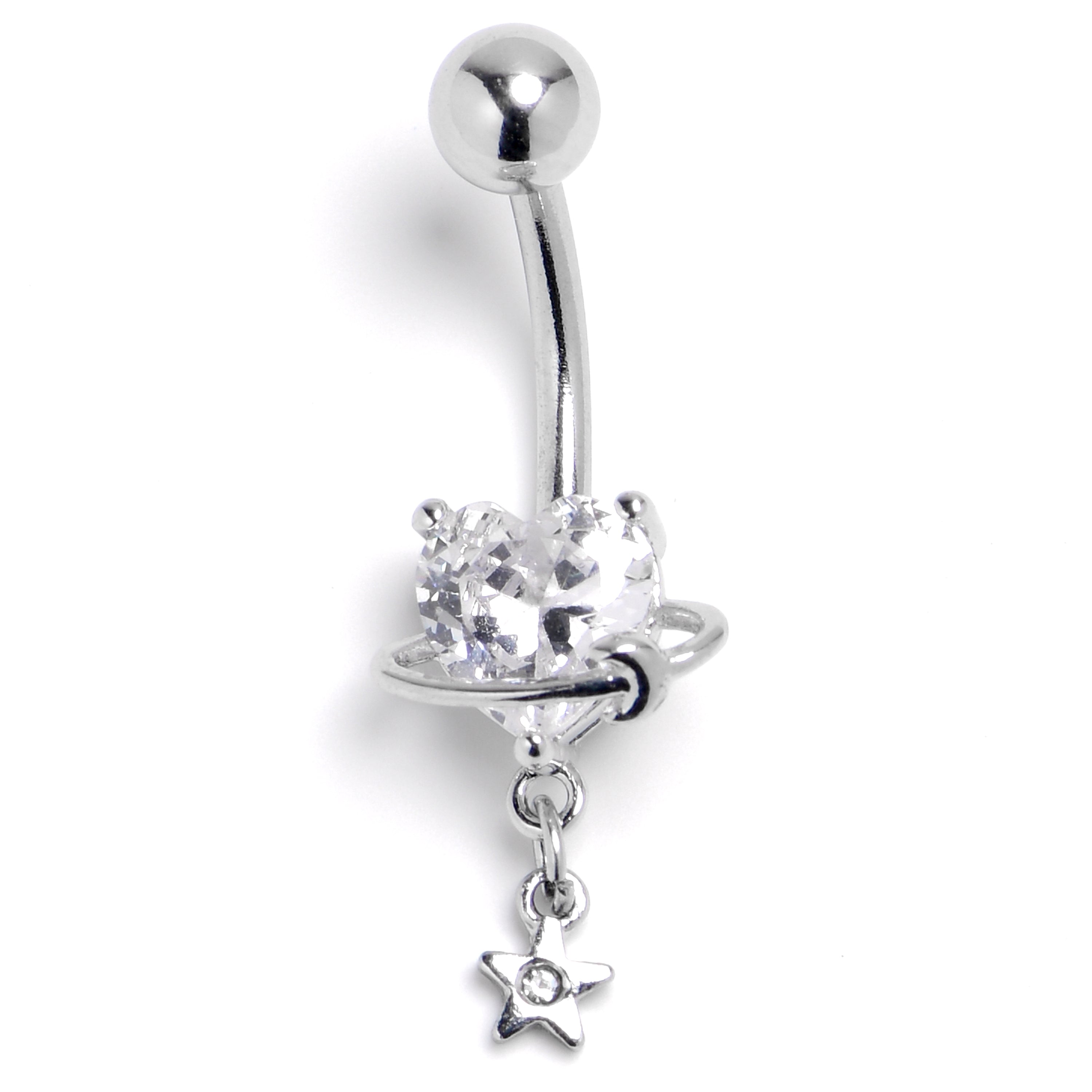 CZ Gem Celestial Starry Heart Dangle Belly Ring