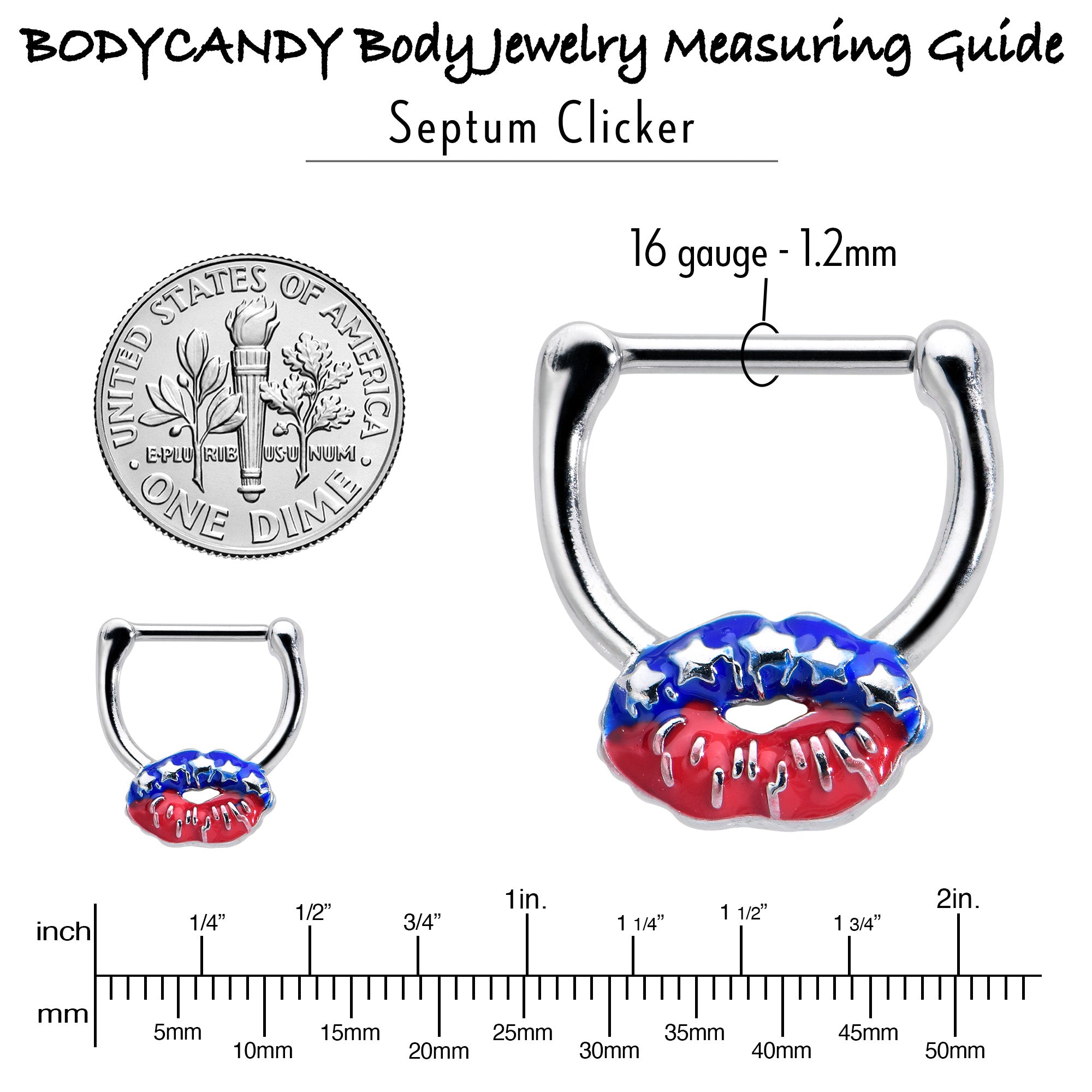 16 Gauge 5/16 Patriotic Kissy Lips Cartilage Clicker