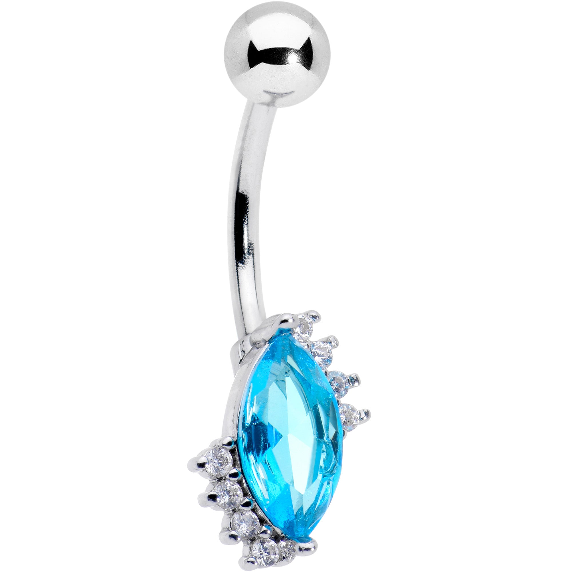 Clear Blue Gem Firey Drop Belly Ring