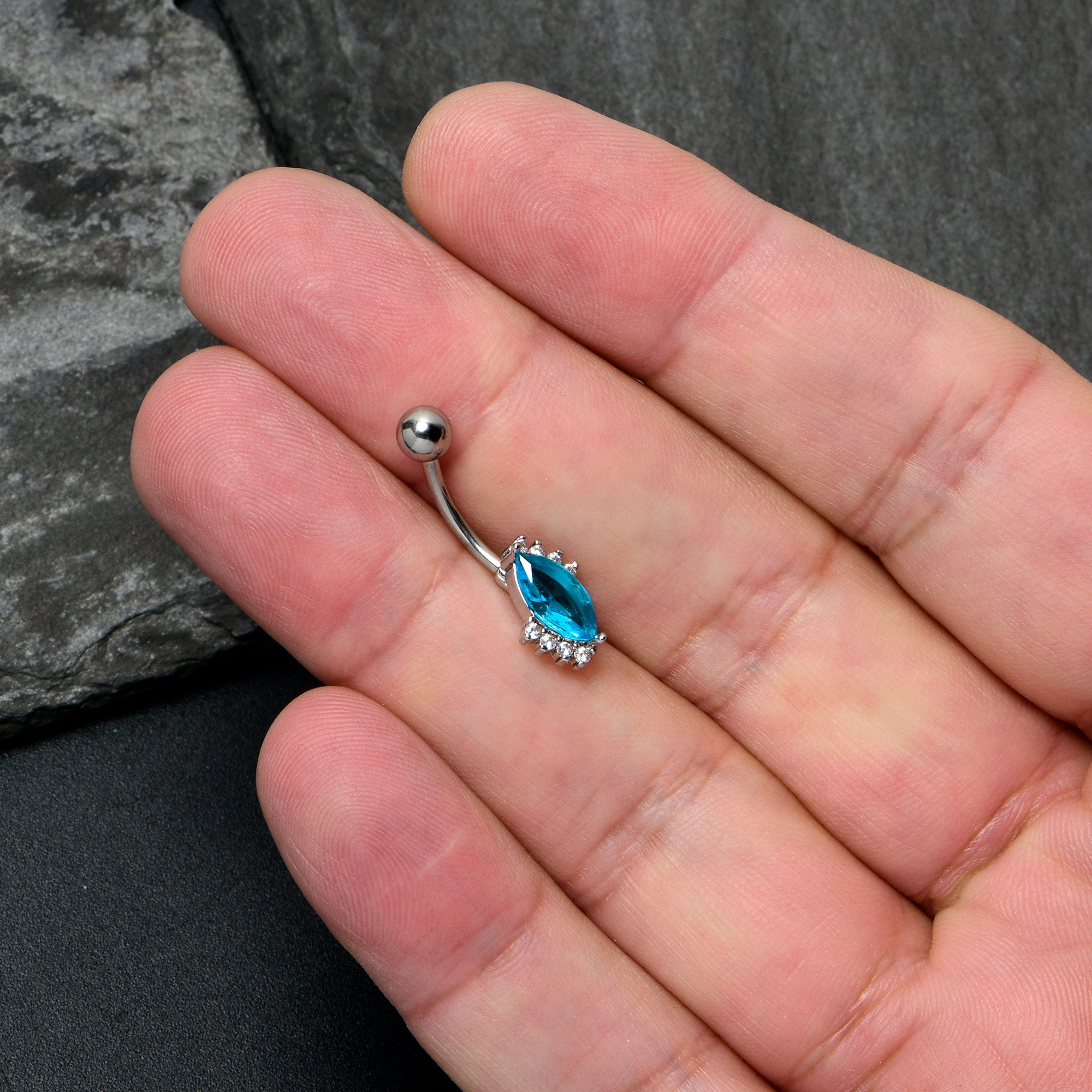 Clear Blue Gem Firey Drop Belly Ring