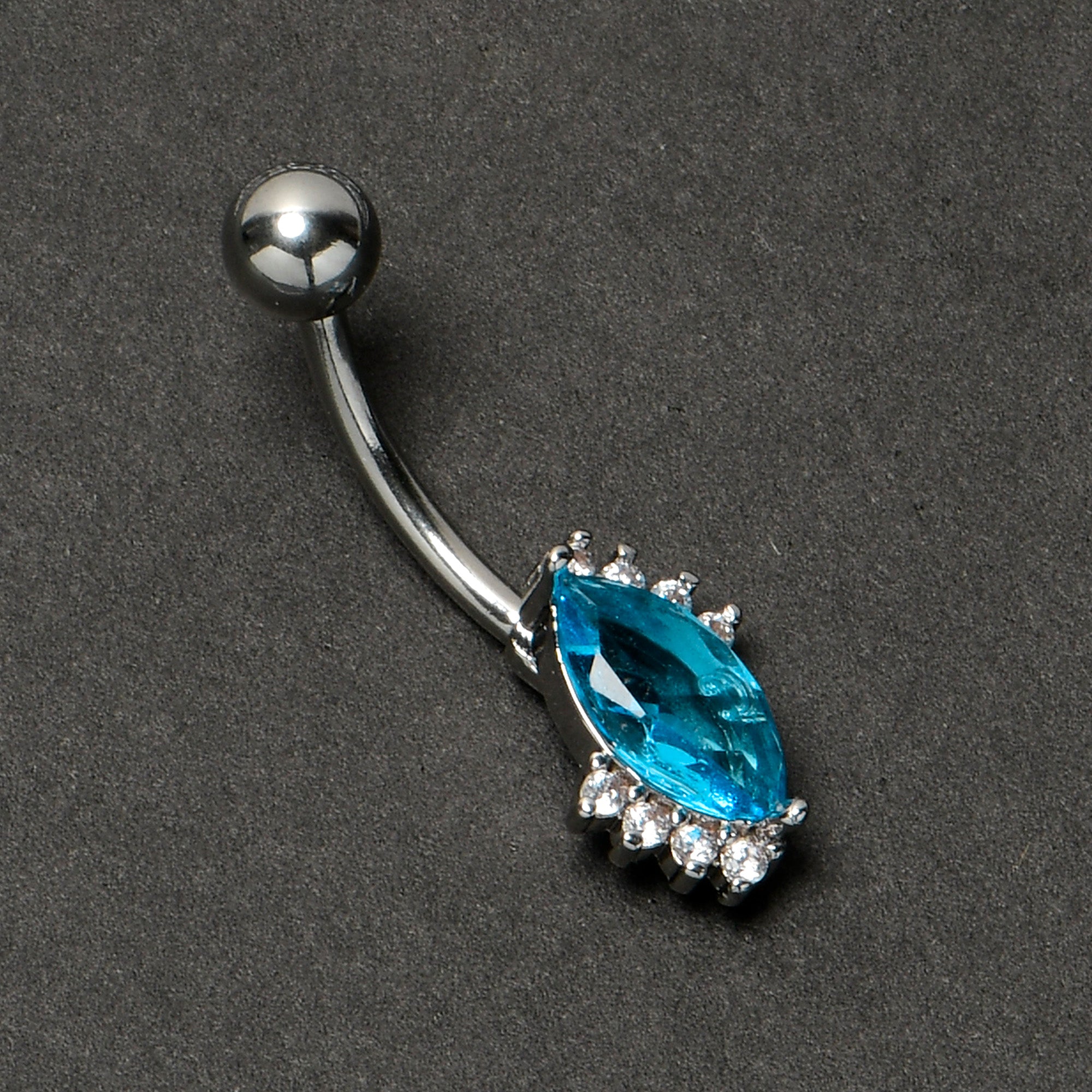 Clear Blue Gem Firey Drop Belly Ring