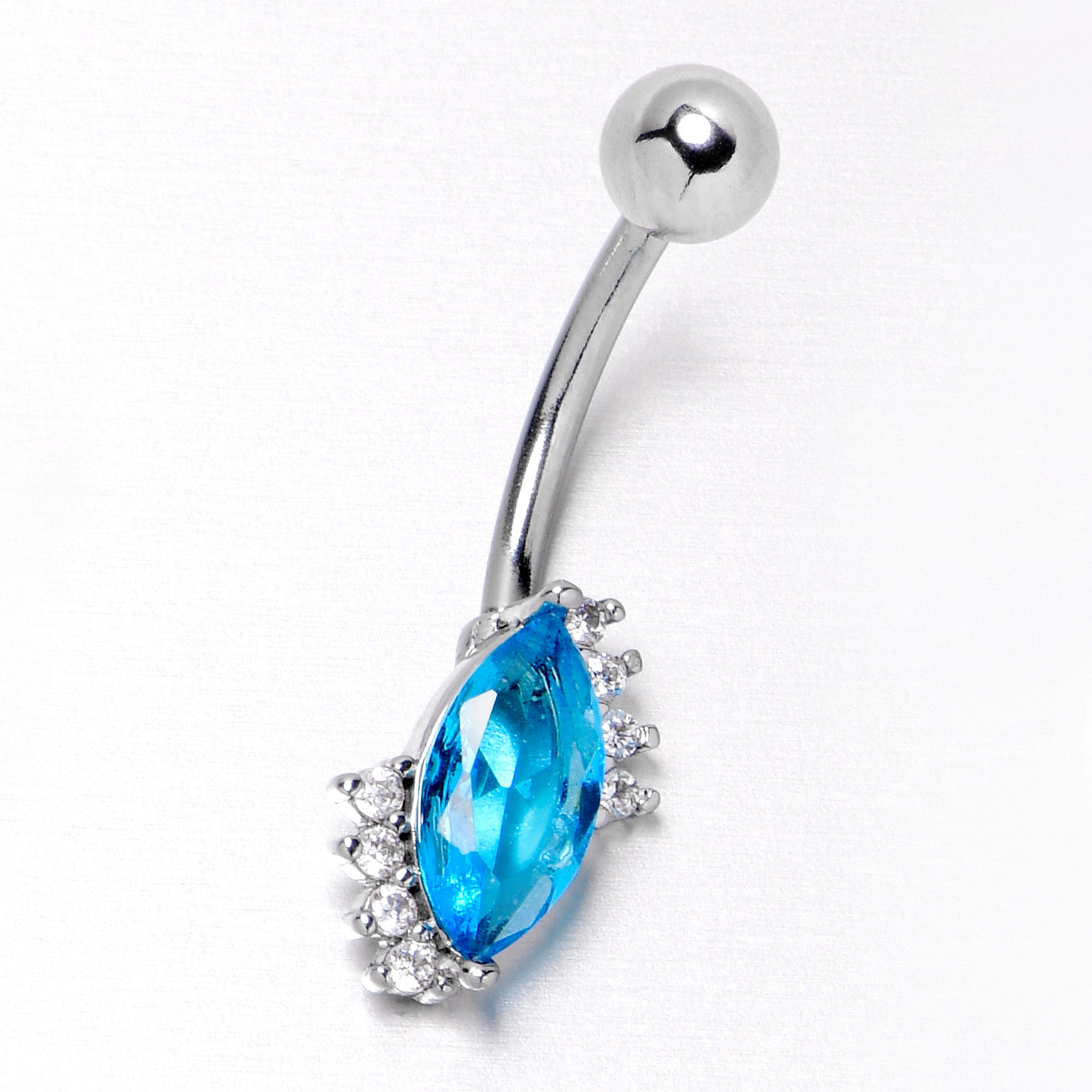 Clear Blue Gem Firey Drop Belly Ring