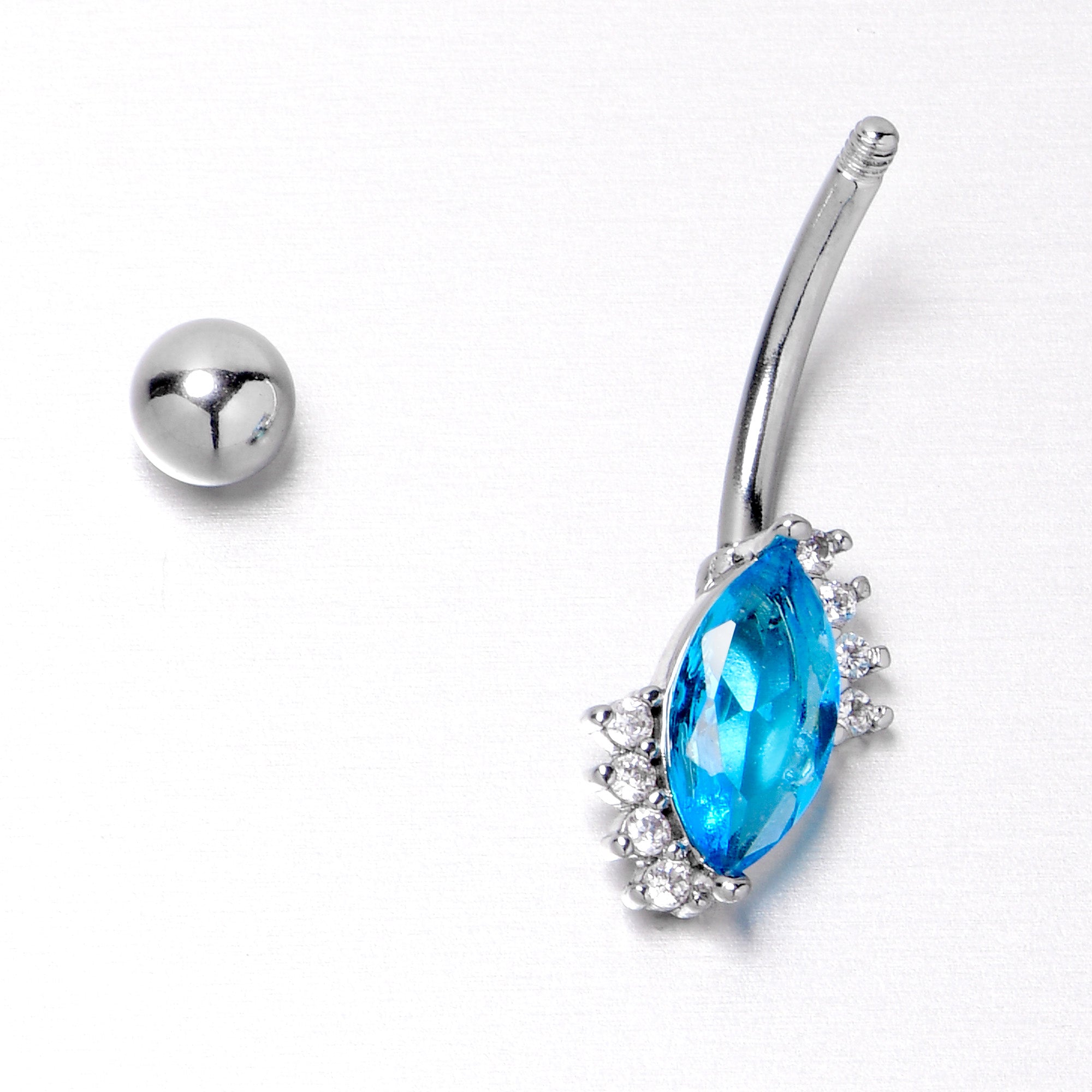 Clear Blue Gem Firey Drop Belly Ring