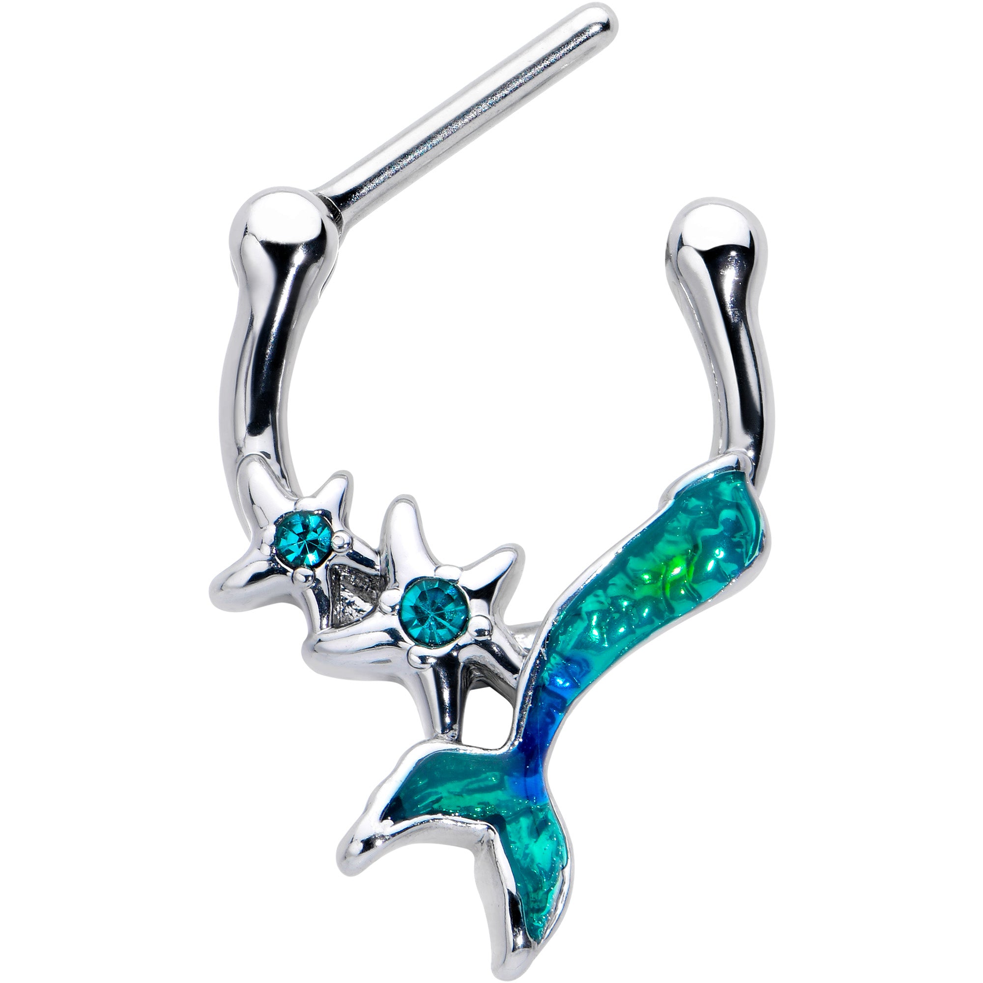 16 Gauge 5/16 Blue Gem Green Mermaid Tail Stars Cartilage Clicker