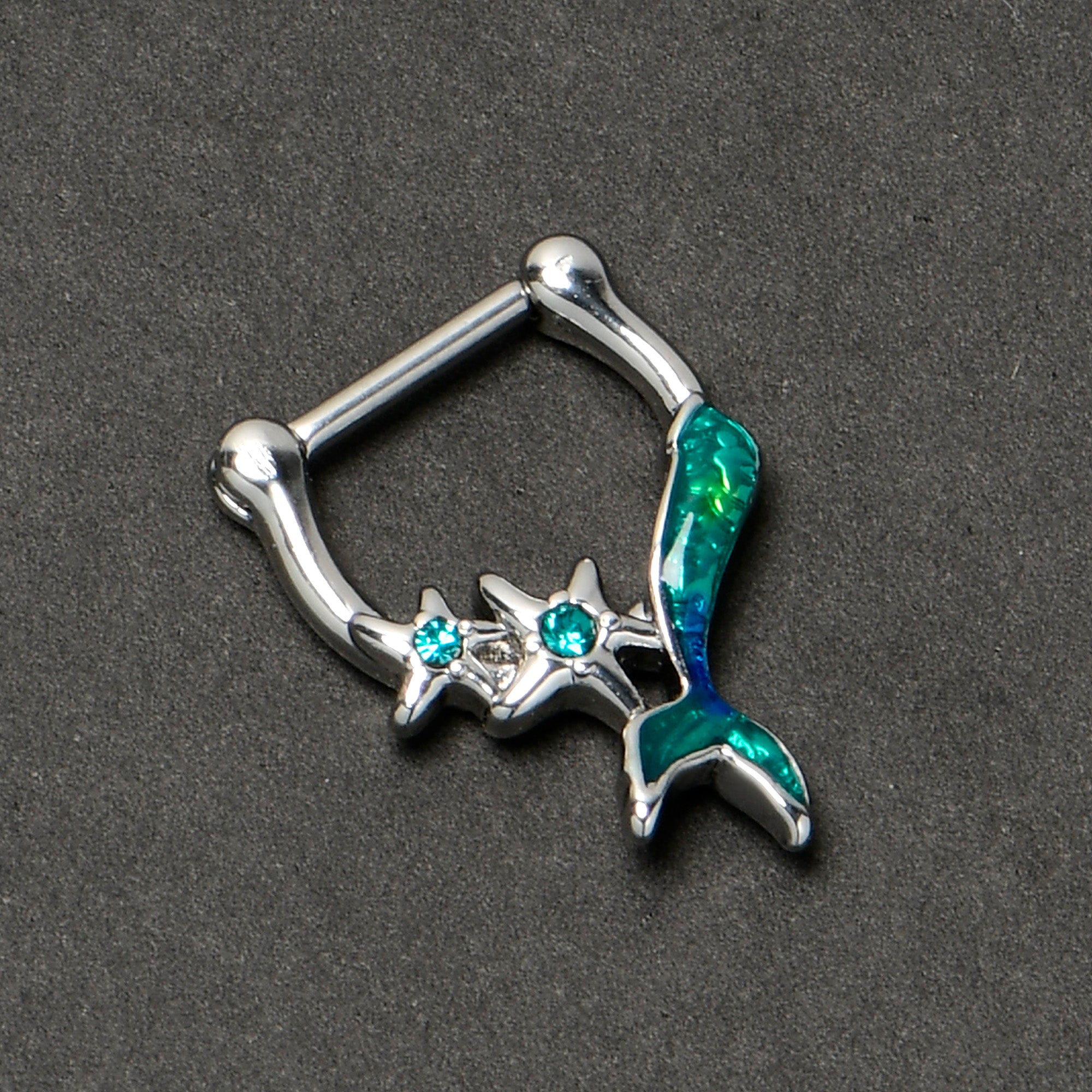 16 Gauge 5/16 Blue Gem Green Mermaid Tail Stars Cartilage Clicker