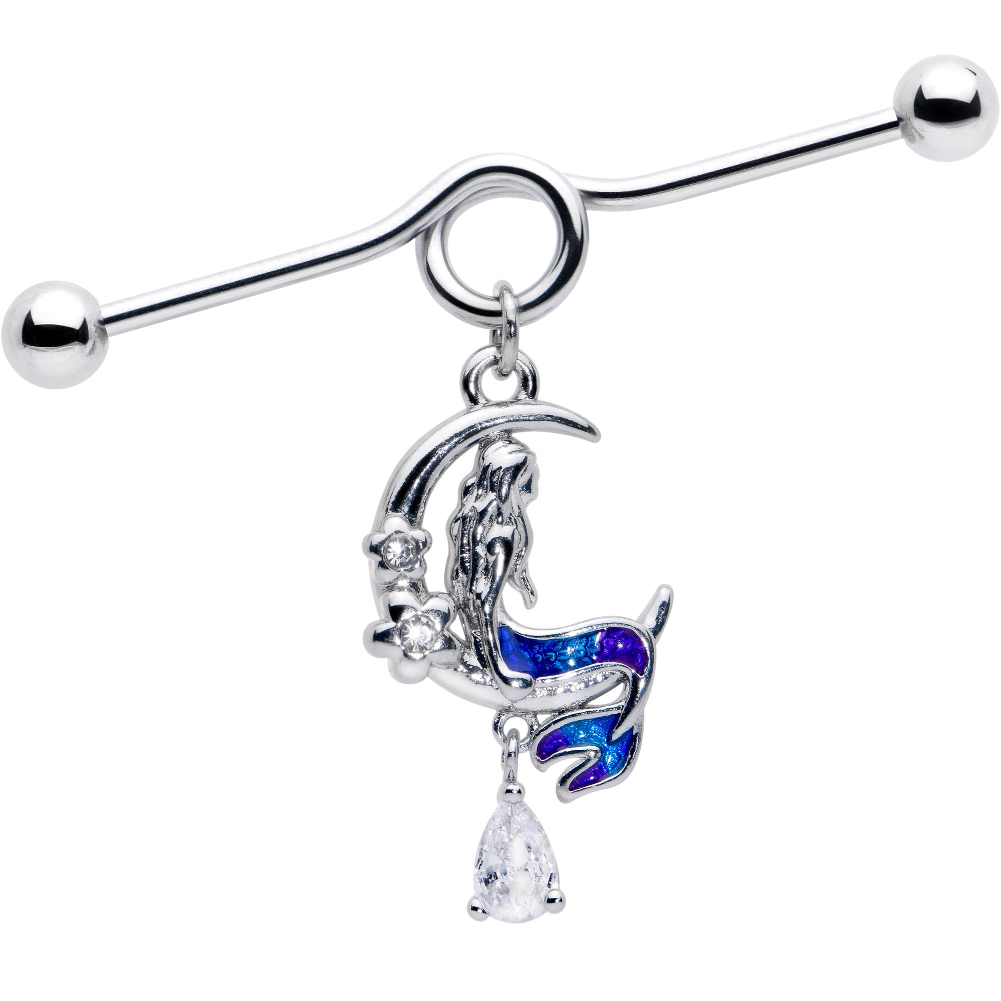 14 Gauge Clear Gem Floral Mermaid Moon Dangle Project Bar 38mm