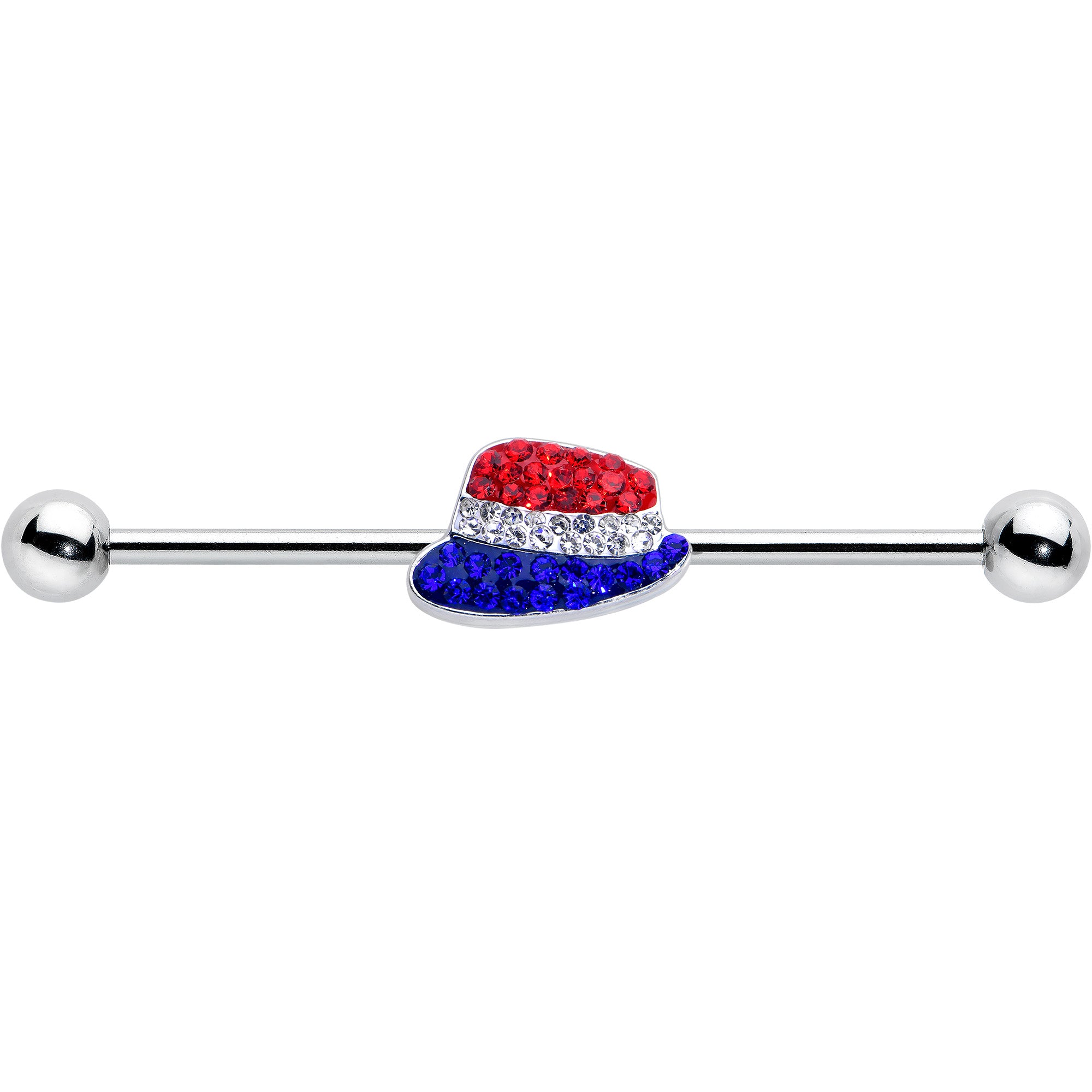 14 Gauge Red Blue Clear Gem Patriotic Hat Industrial Barbell 38mm