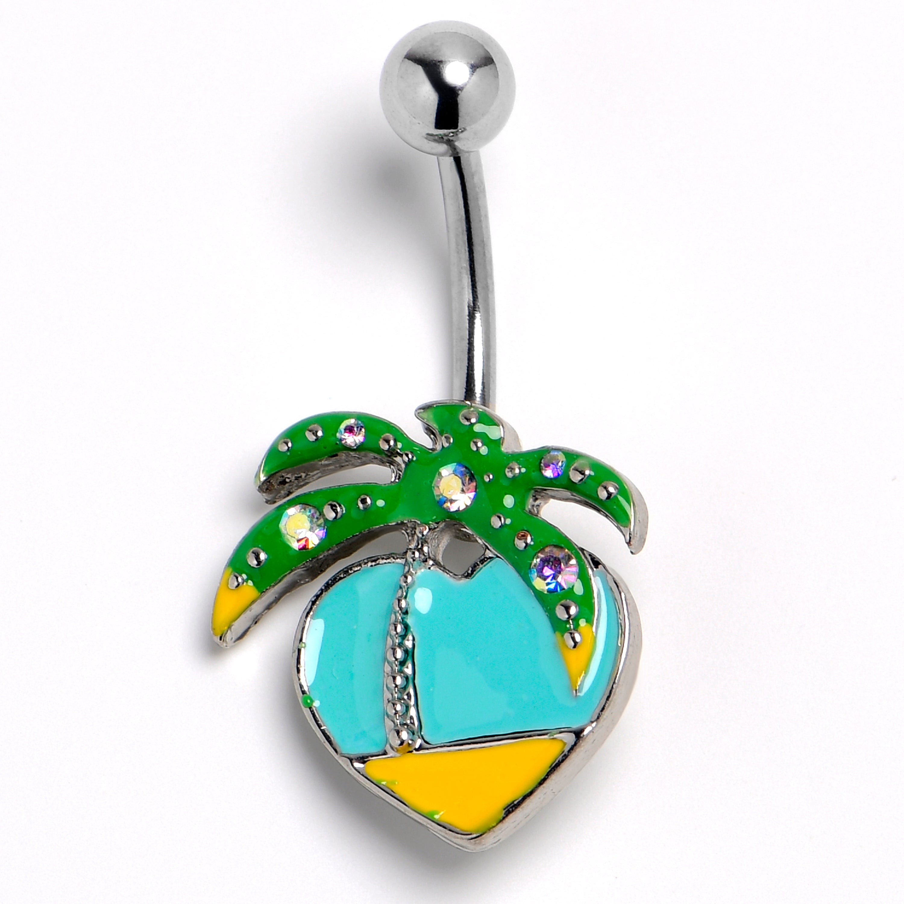 Aurora Gem Beach Heart Palm Tree Belly Ring