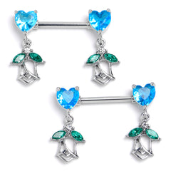 14 Gauge Fusion of Love Arrow Heart Dangle Nipple Ring Set