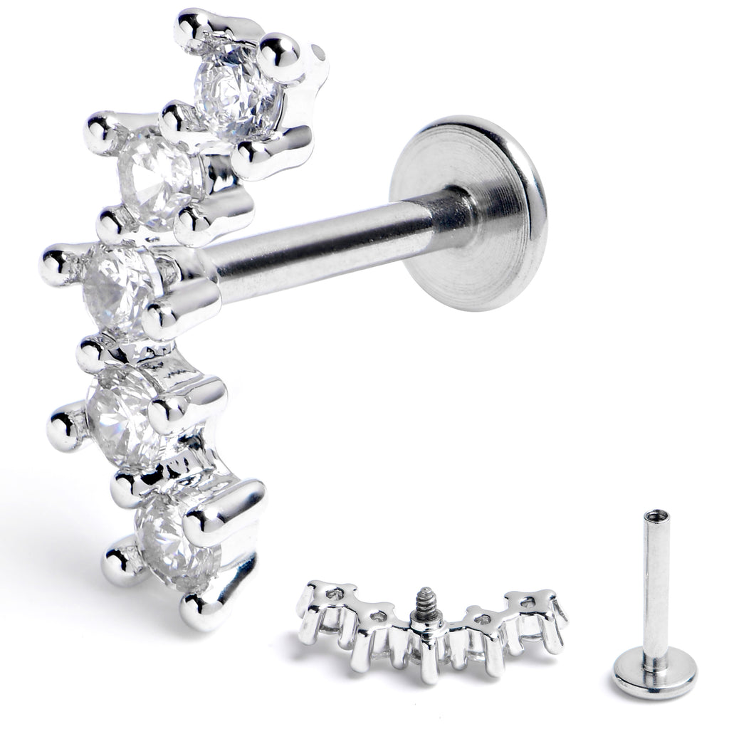 16 Gauge 5/16 Clear CZ Gem Arching Beauty Internally Threaded Labret