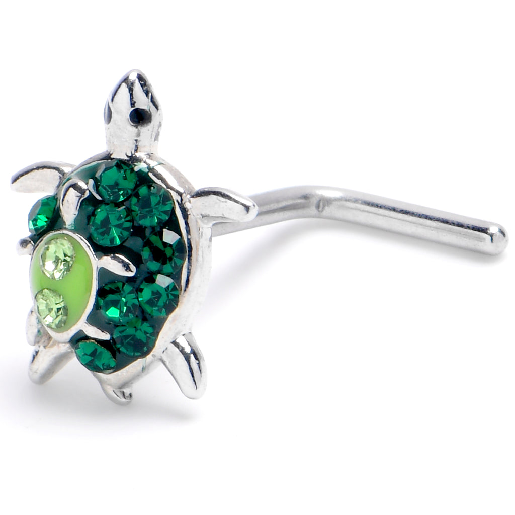 20 Gauge 1/4 Green Gem Turtle World L Shape Nose Ring