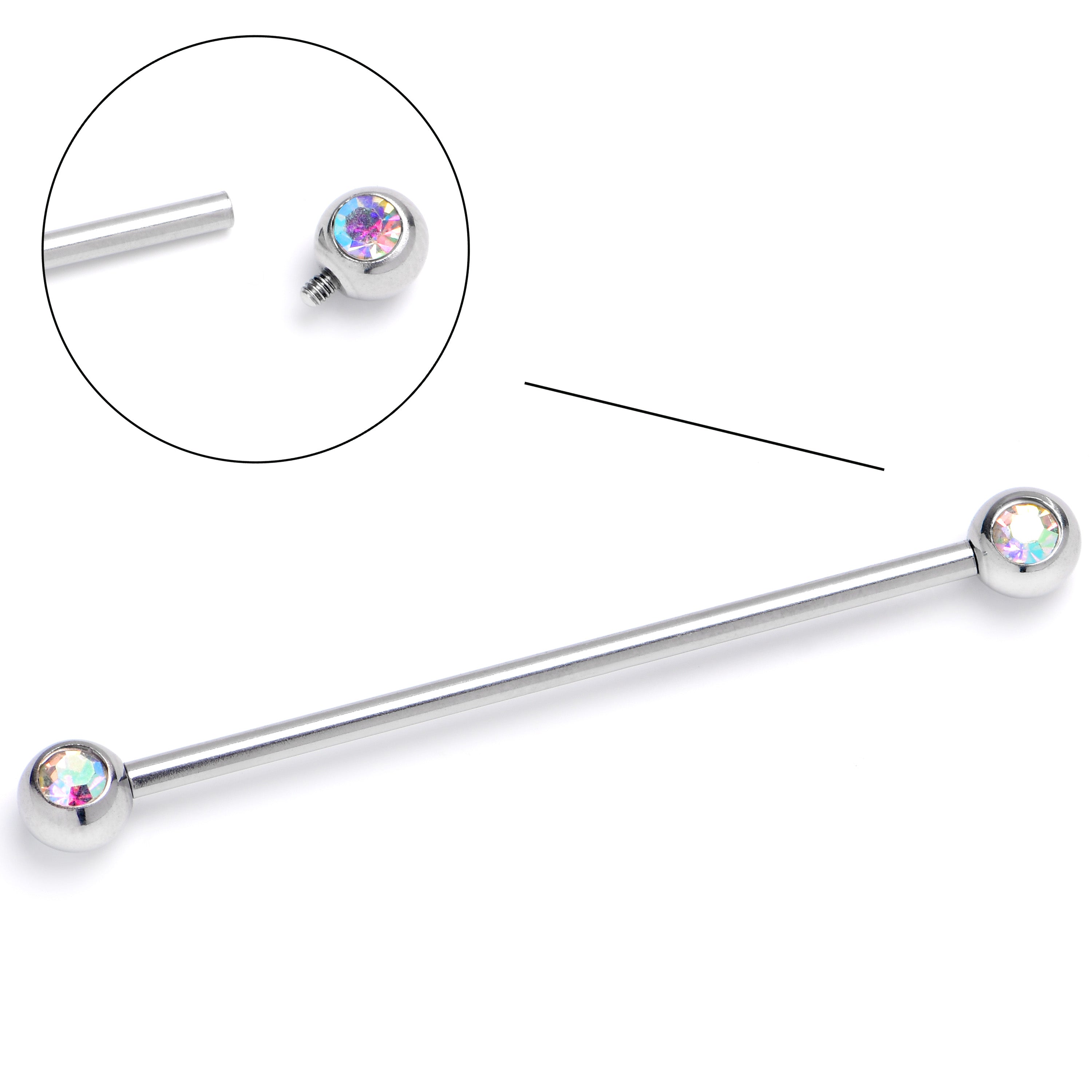 14 Gauge Aurora Gem Internally Threaded Industrial Barbell 38mm